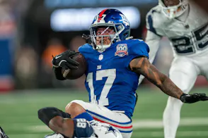 New York Giants wide receiver Wan'Dale Robinson is tackled as we look at our best bet365 promo code for Sunday Night Football.