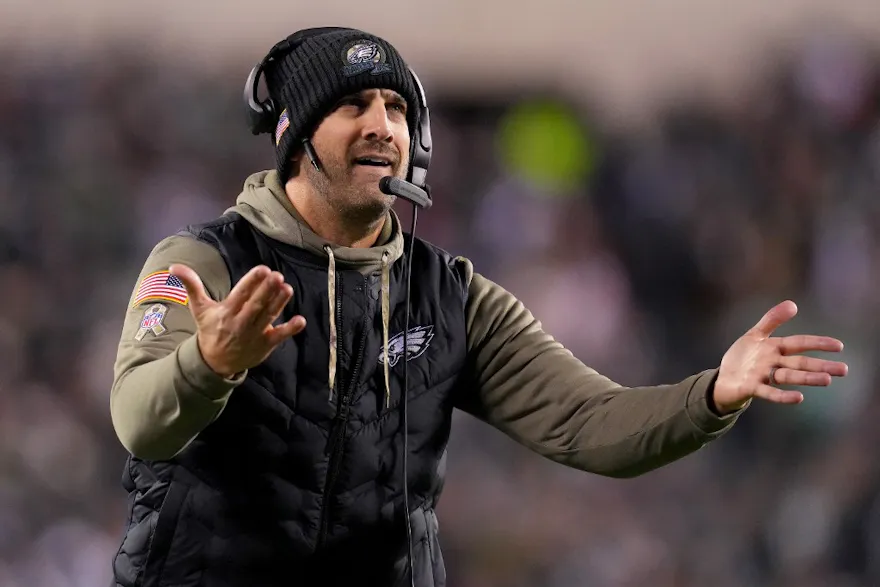 Head coach Nick Sirianni of the Philadelphia Eagles reacts against the Washington Commanders. Photo by Mitchell Leff/Getty Images via AFP.