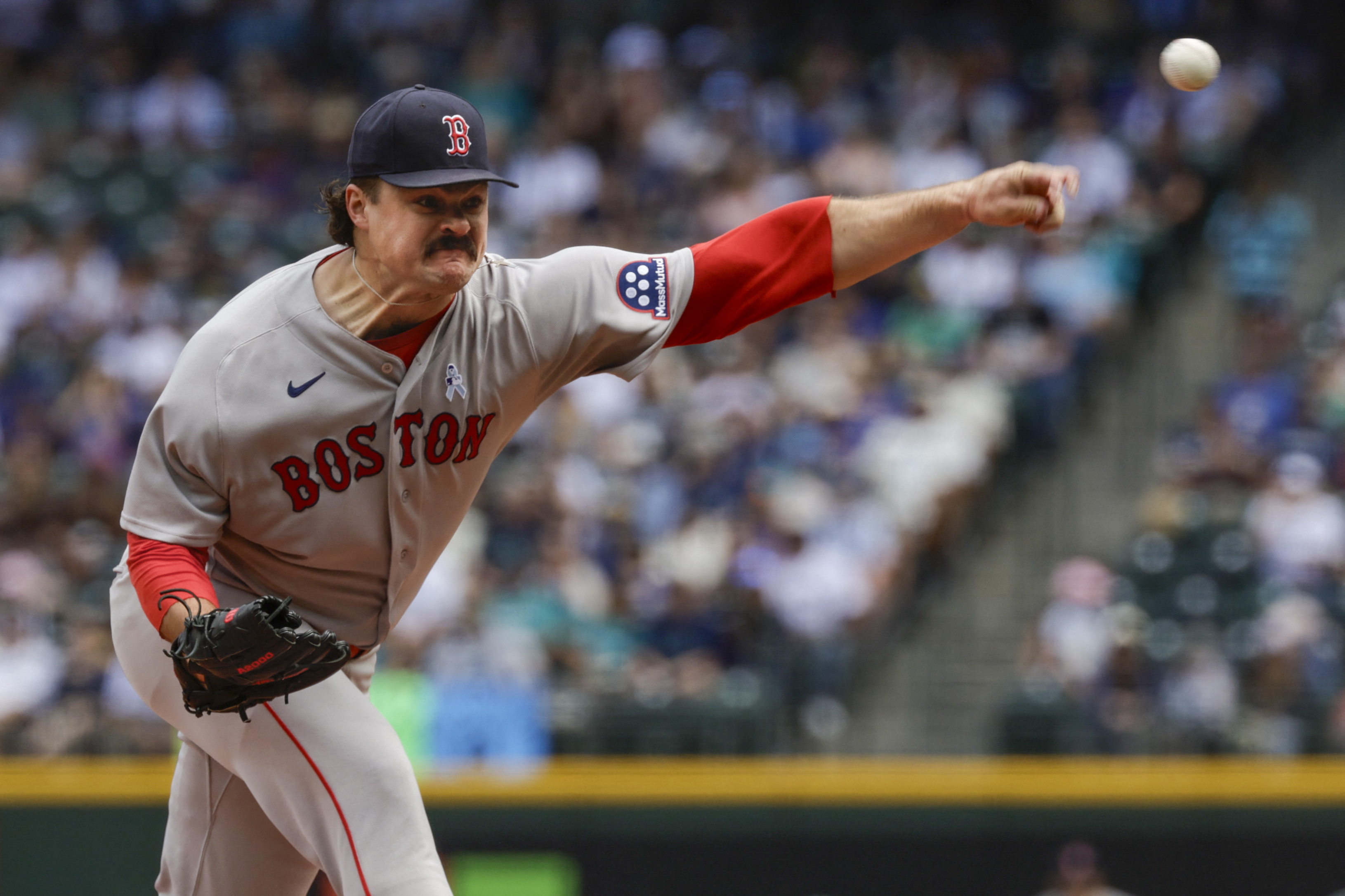 Boston Red Sox starting pitcher Payton Tolle - who's featured in my Yankees vs. Red Sox prediction - throws against the Seattle Mariners during the first inning at T-Mobile Park.