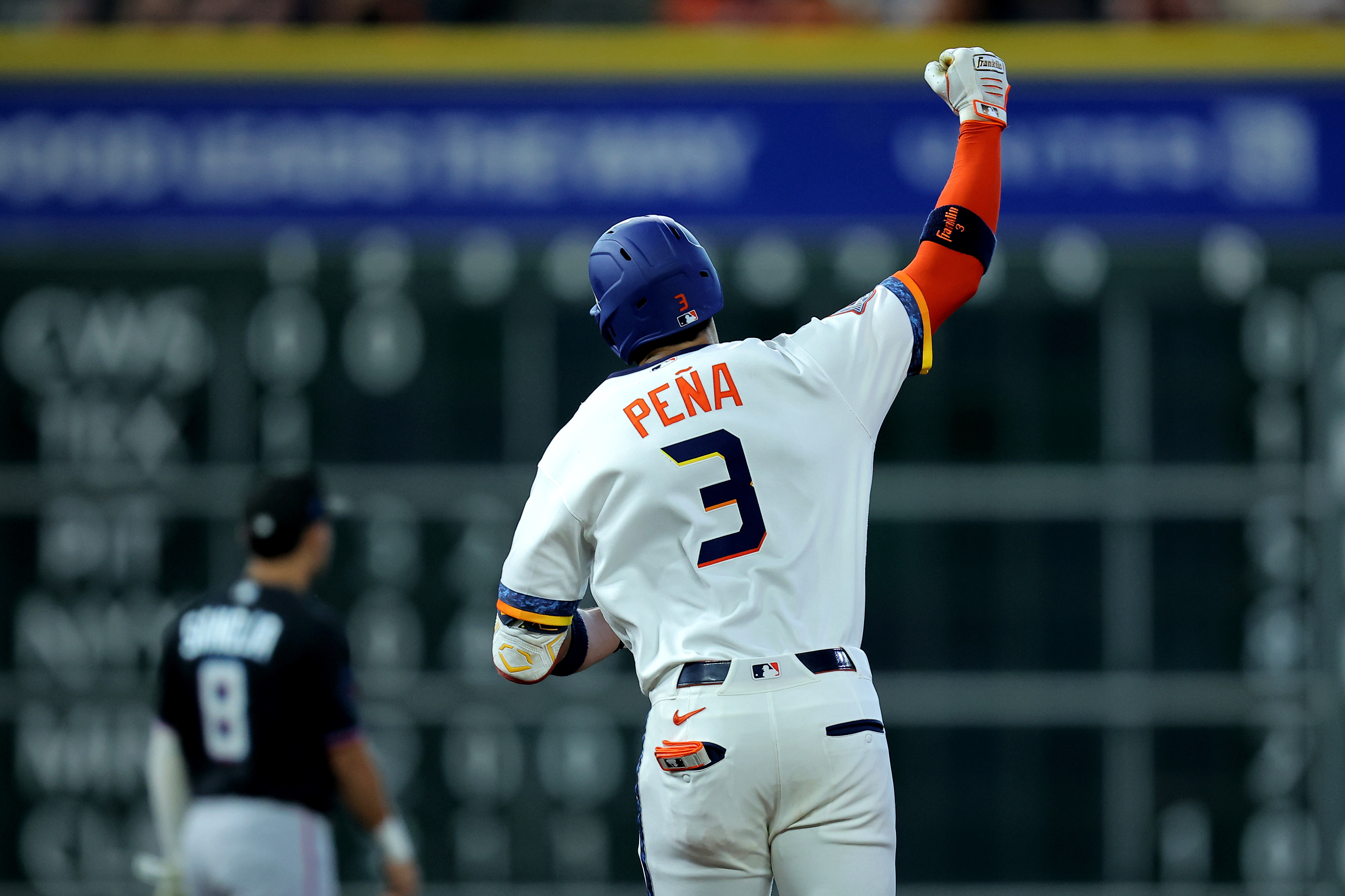 Houston Astros shortstop Jeremy Pena (3) reacts after hitting a grand slam home run as he is featured in our Astros vs. White Sox prediction & picks.