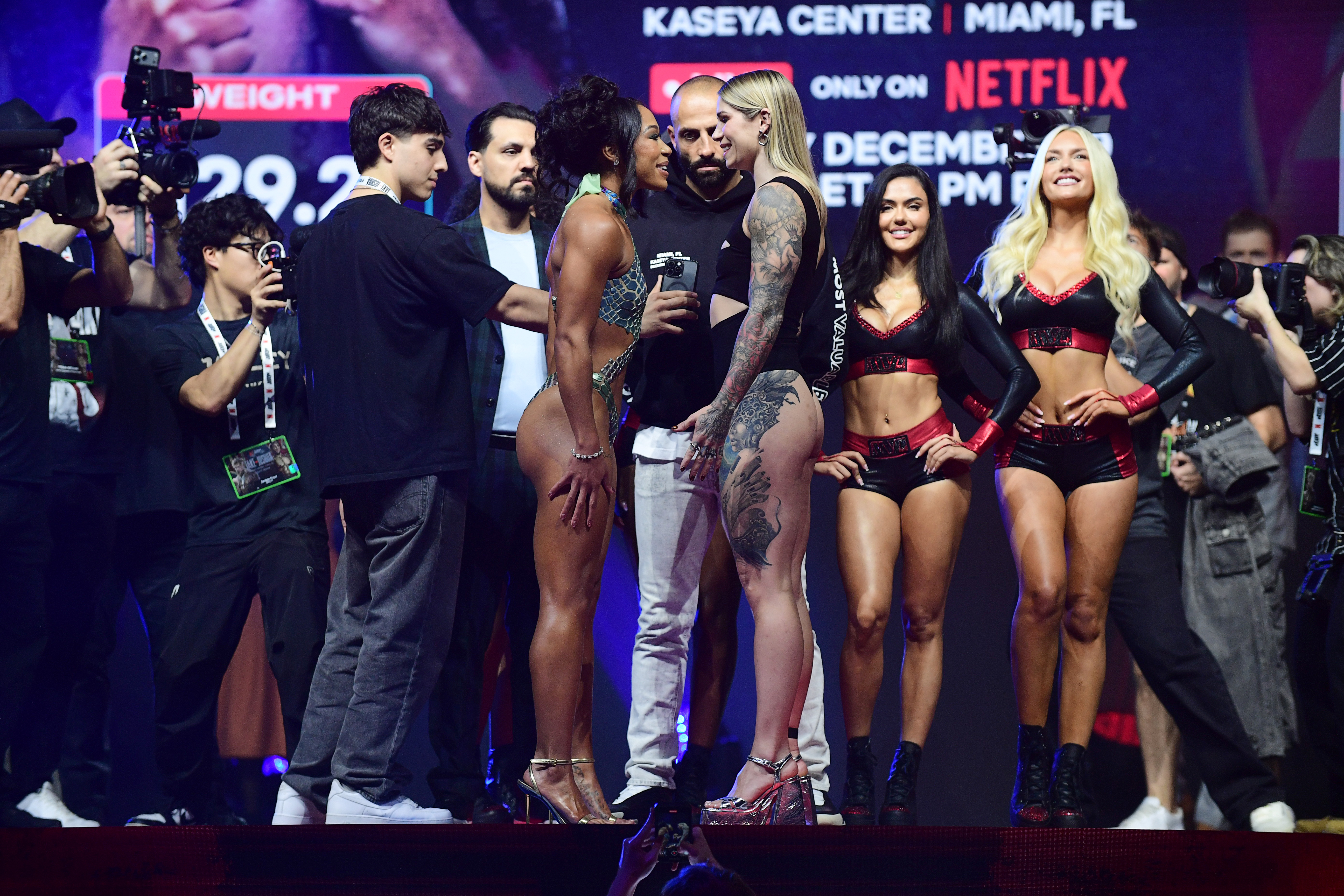 Alycia Baumgardner and Leila Beaudoin face off on stage during the official weigh-in as we make our Alycia Baumgardner vs. Leila Beaudoin prediction