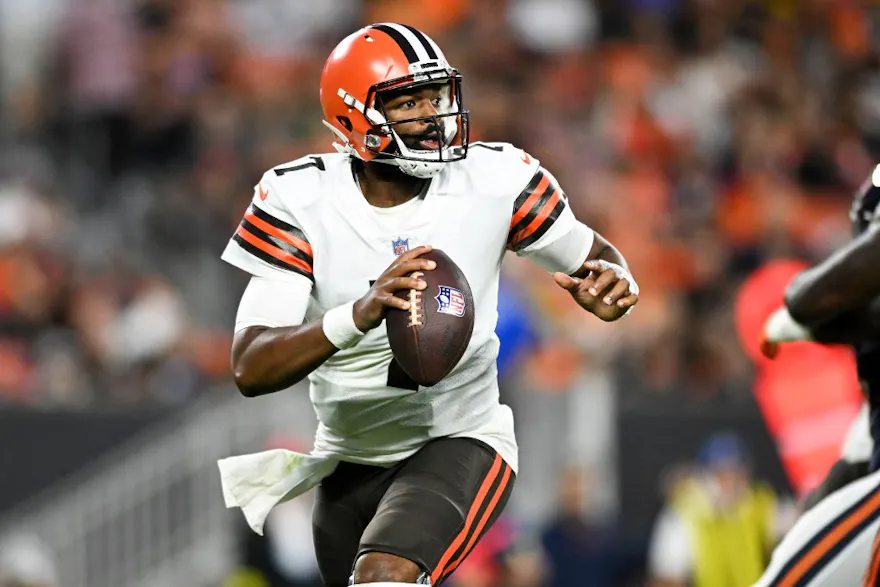 Jacoby Brissett of the Cleveland Browns looks to pass during a preseason game against the Chicago Bears.