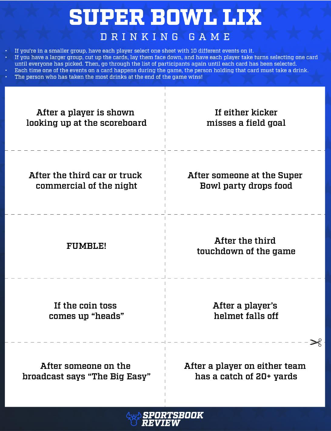 Super Bowl 60 drinking game cards.<br>