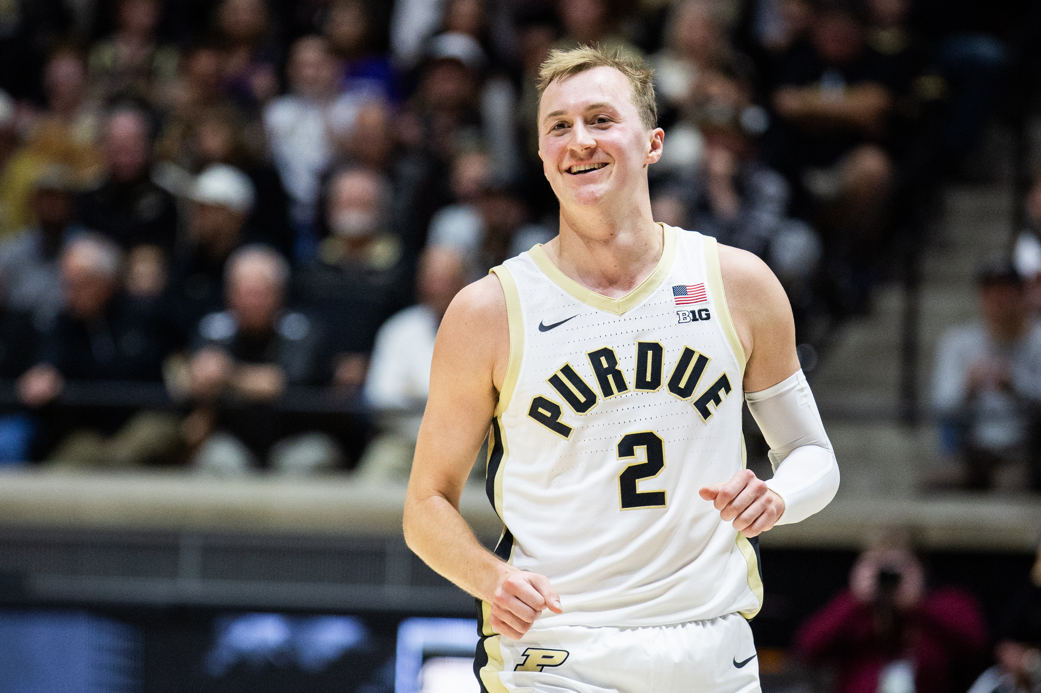  Purdue guard Fletcher Loyer (2) smiles after a made basket as we offer our college basketball best bets today.