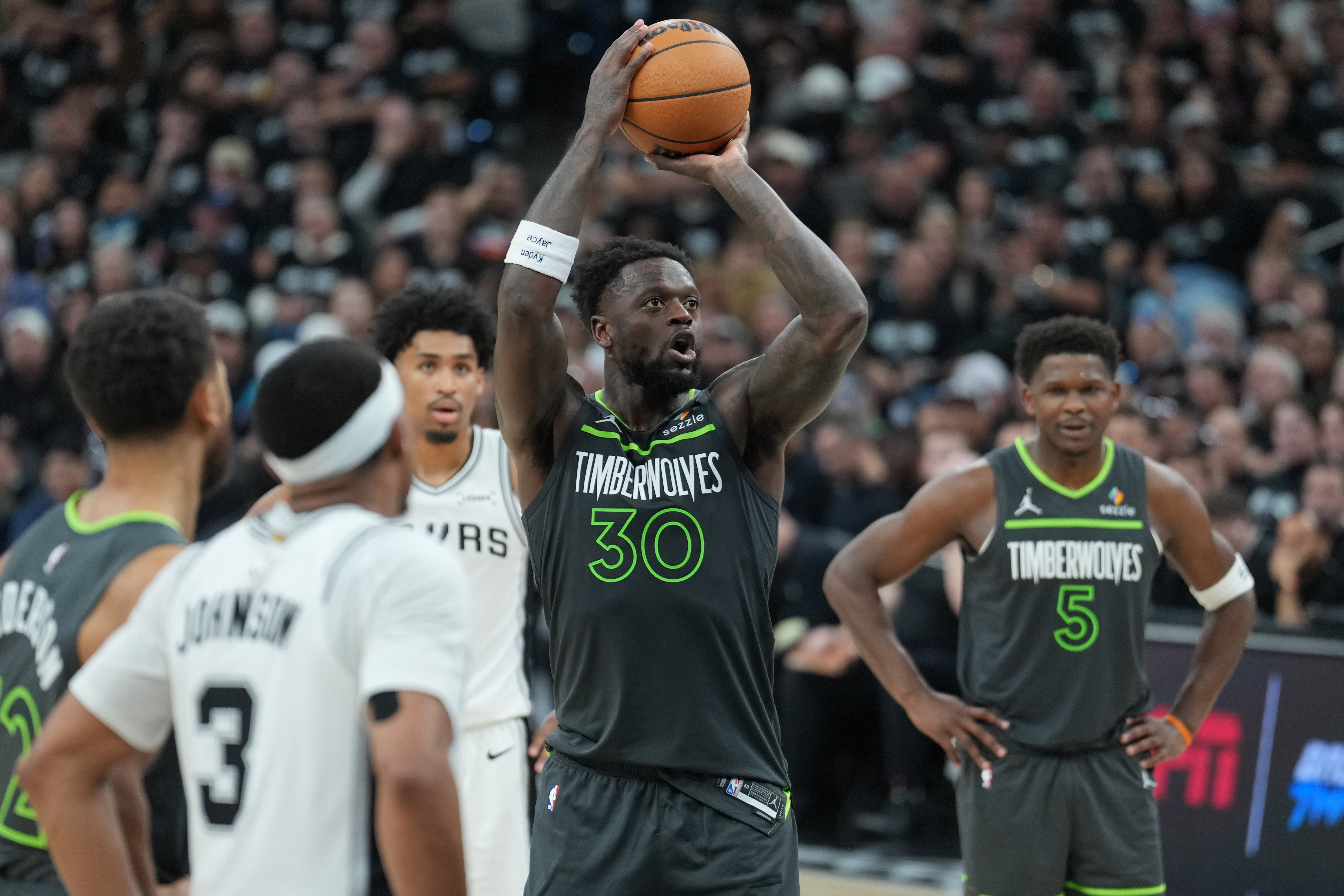 Minnesota Timberwolves forward Julius Randle (30) shoots a free throw as we break down our NBA Play of the Day.