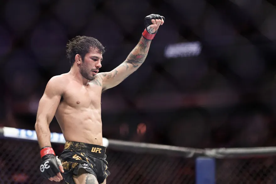 Alexandre Pantoja of Brazil reacts to his win as we offer our bet365 UFC 301 bonus code