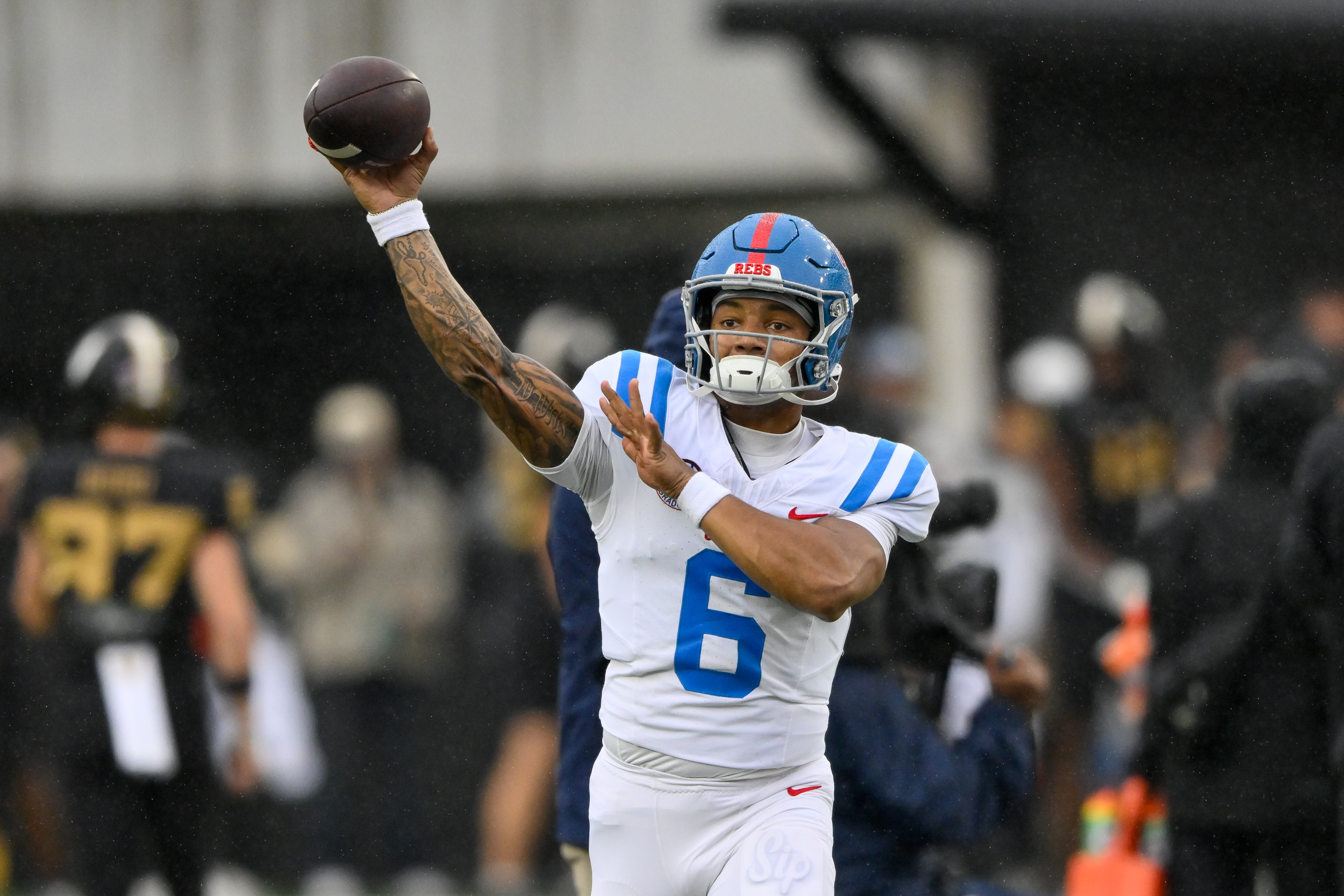 Mississippi Rebels quarterback Trinidad Chambliss throws a pass as we make our best Missouri vs. Ole Miss prediction.
