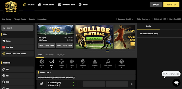 Golden Nugget sportsbook homepage<br>