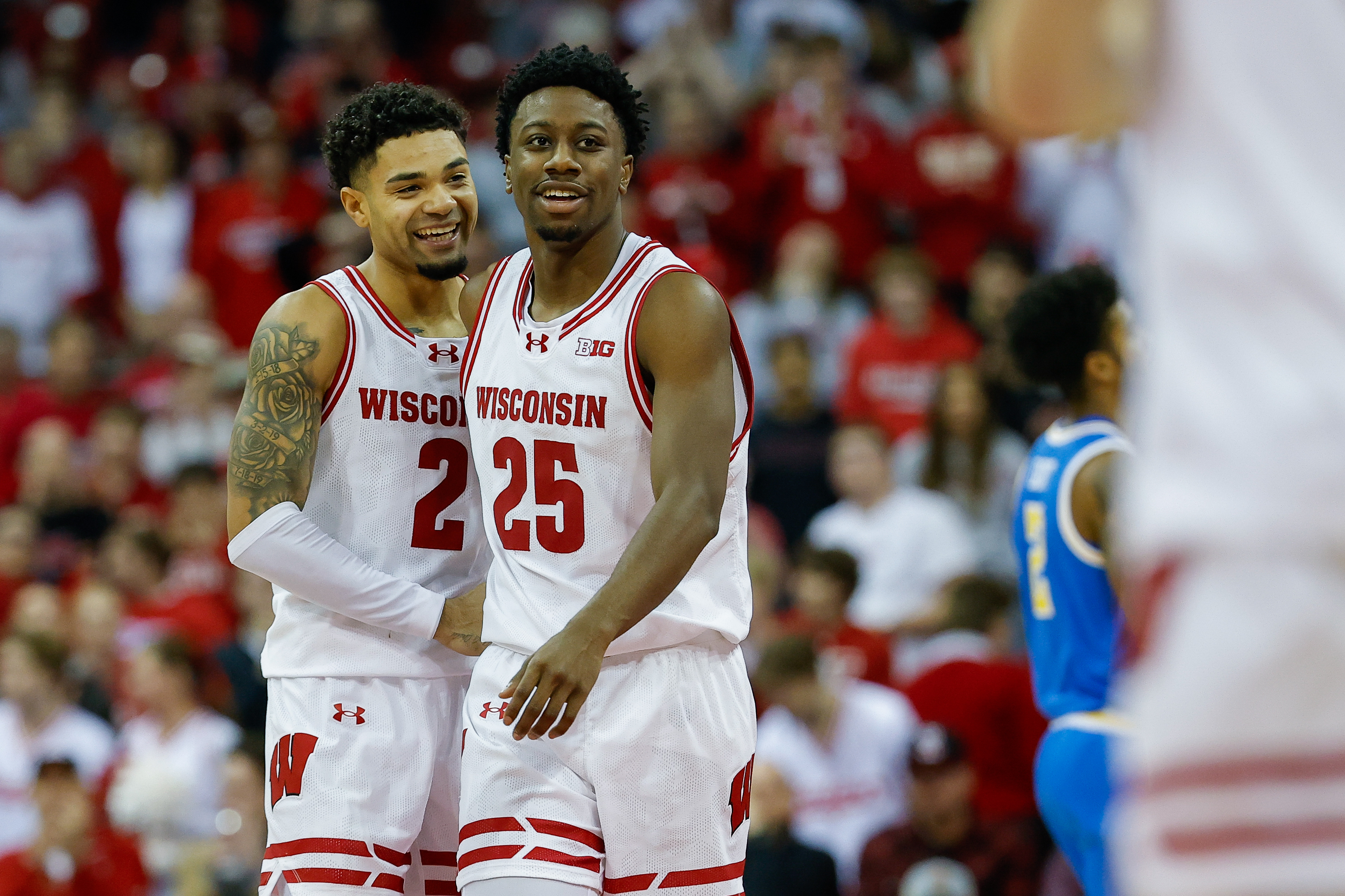 Wisconsin guards Nick Boyd (2) and John Blackwell (25) are the focus of our college basketball predictions and best bets today.