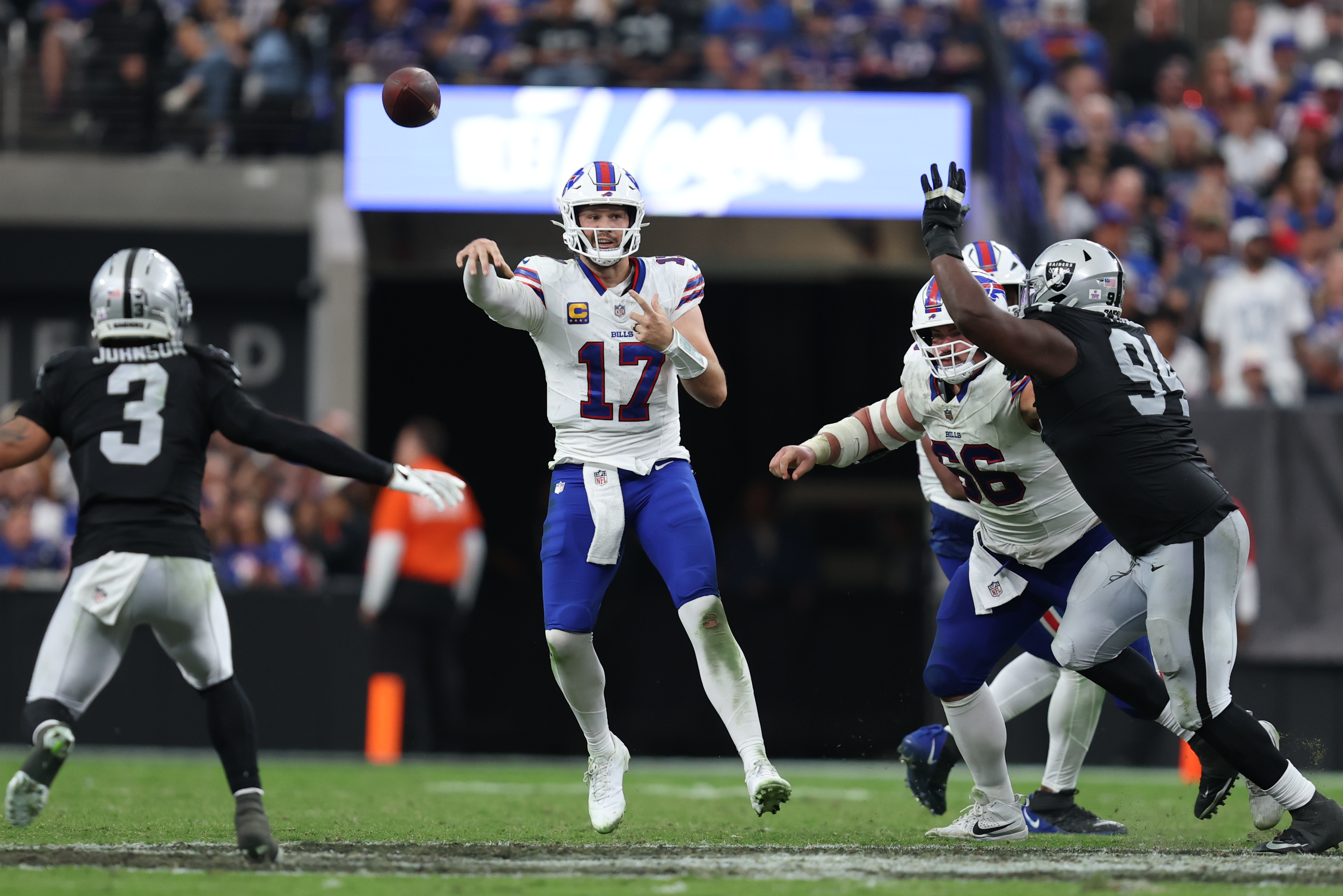 Pictured: Josh Allen throwing a pass as we break down our Ravens vs. Bills Prediction. Photo by David Brytus-Imagn Images.
