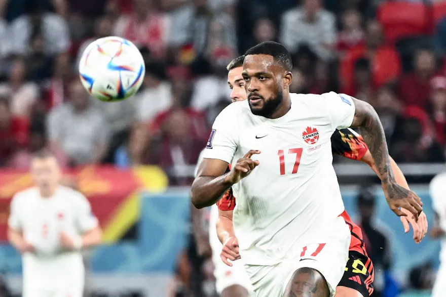 Canada's forward #17 Cyle Larin runs after the ball during the Qatar 2022 World Cup Group F football match between Belgium and Canada at the Ahmad Bin Ali Stadium in Al-Rayyan, west of Doha on Nov. 23. 