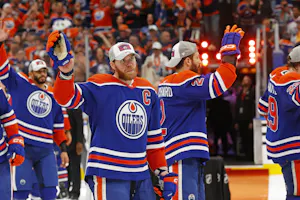 Edmonton Oilers forward Connor McDavid celebrates winning as we look at our Oilers vs. Panthers prediction