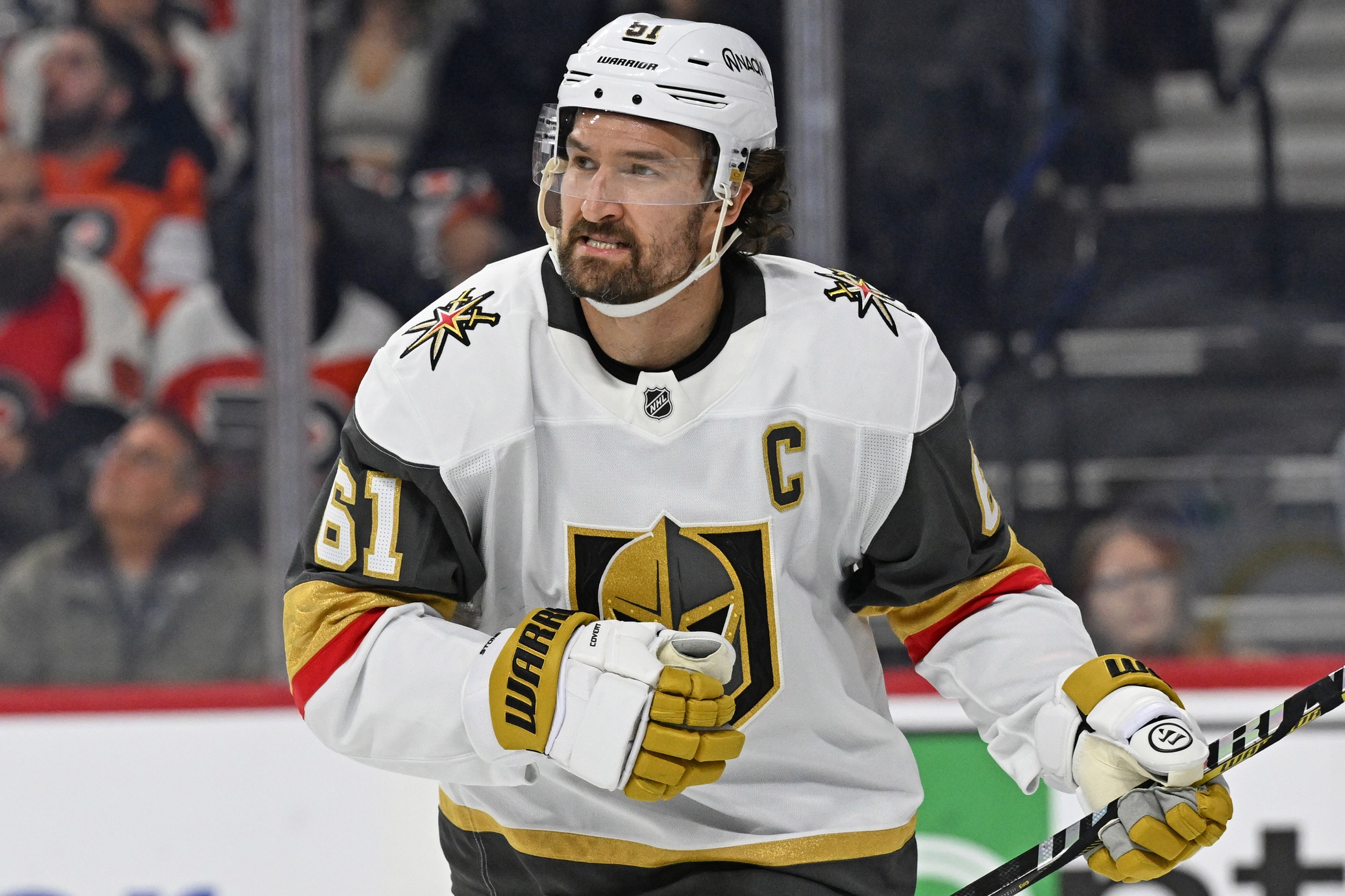 Mark Stone skates back to the bench after scoring a goal as we offer our Devils vs. Golden Knights player props. 
