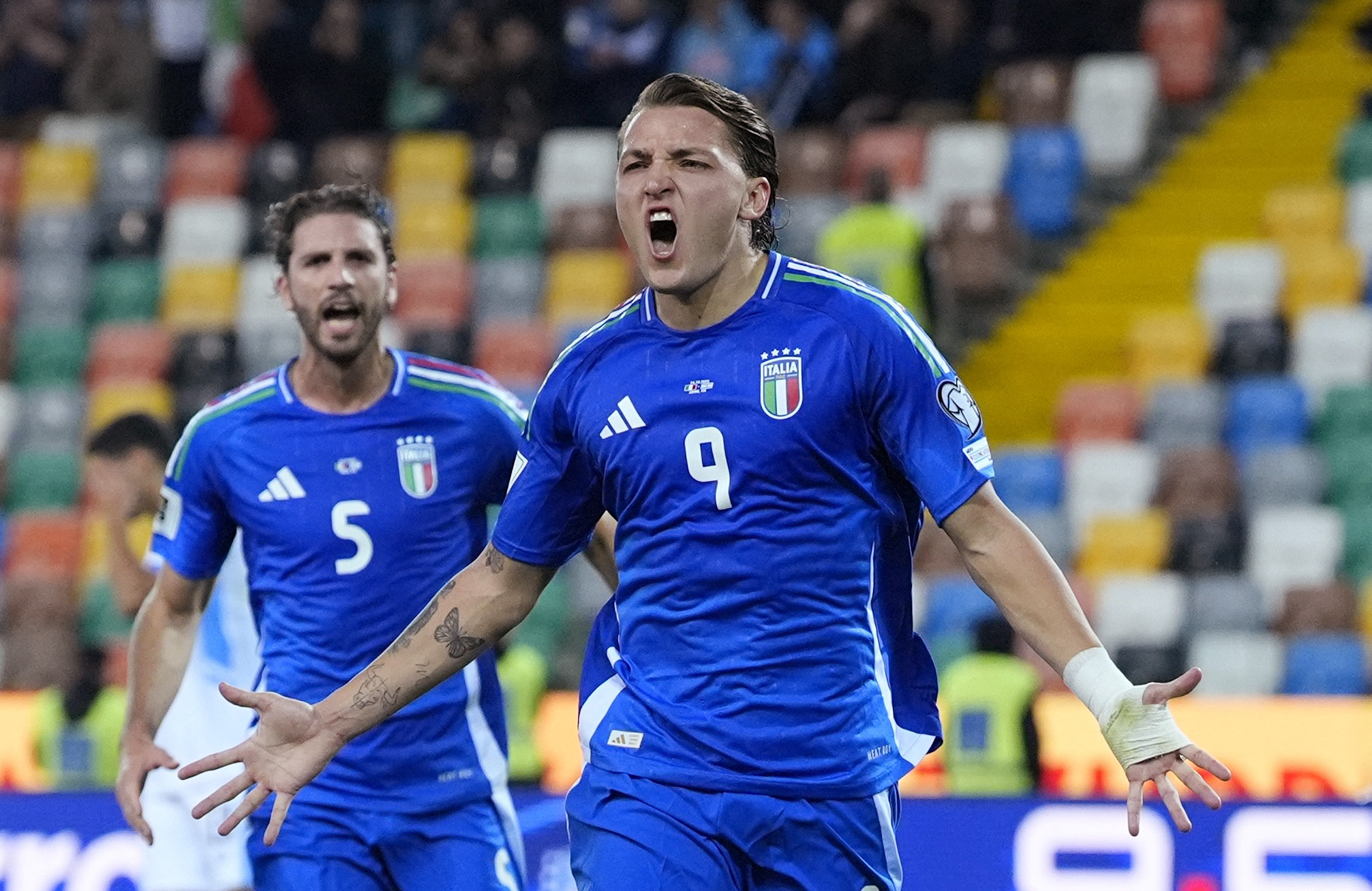 Italy's Mateo Retegui celebrates scoring as we make our best Italy vs. Northern Ireland prediction.