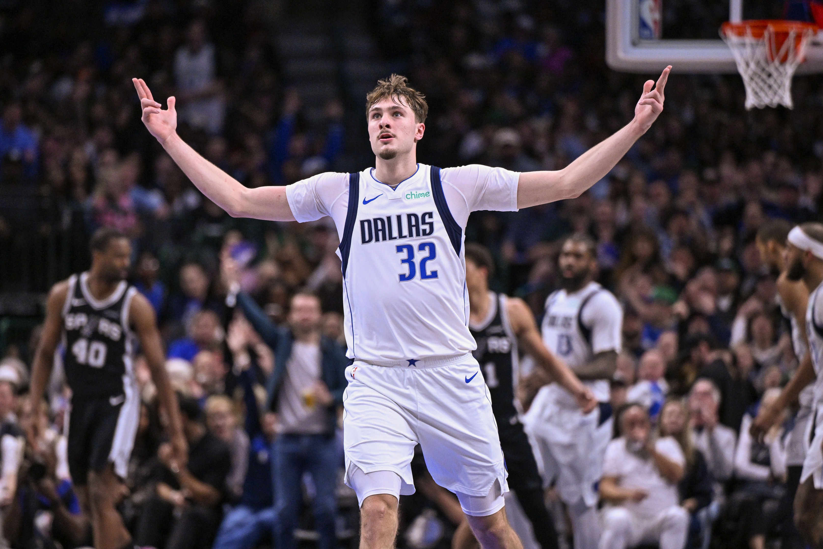 Dallas Mavericks forward Cooper Flagg - who's featured in my NBA player props - celebrates during the second half. 