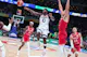 Anthony Edwards (2nd L) of the United States passes the ball as we examine the latest men's Olympic basketball tournament odds.