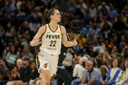 Caitlin Clark (22) celebrates a 3-pointer as we offer our best Fever vs. Mercury prediction and expert picks for Sunday's WNBA matchup at Footprint Center in Phoenix.