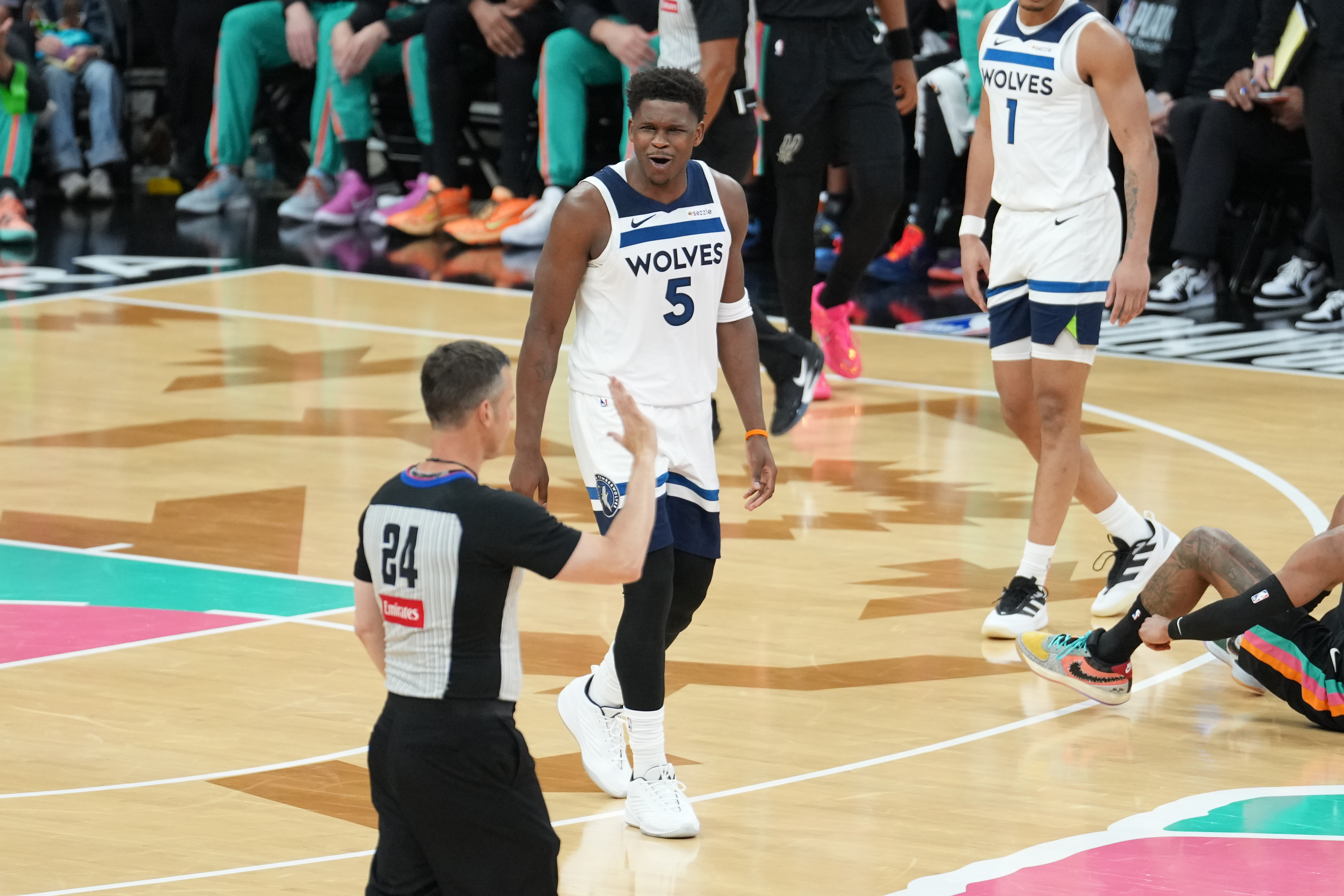 Minnesota Timberwolves guard Anthony Edwards (5) speaks as we break down our NBA Play of the Day.