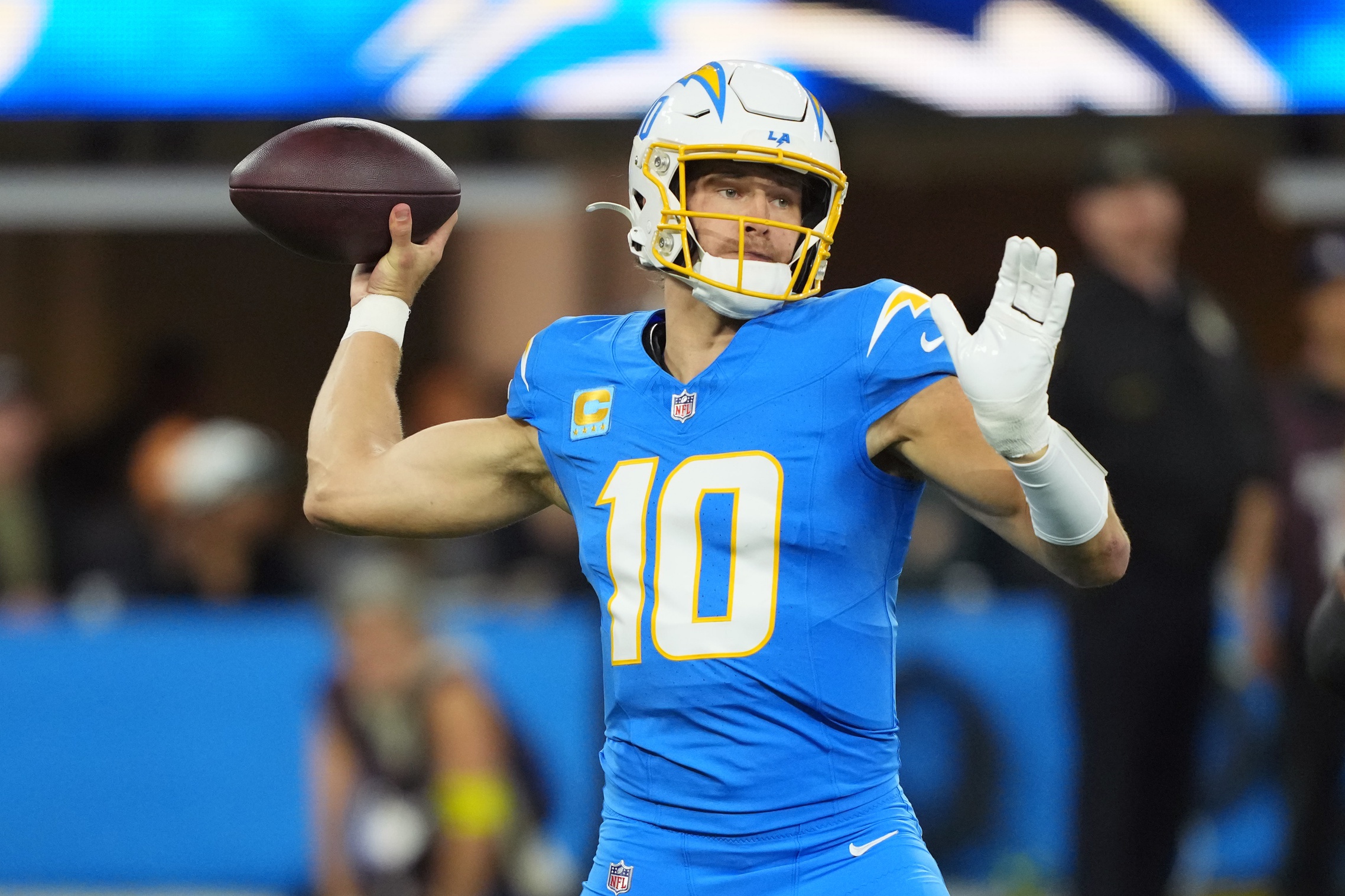 Los Angeles Chargers quarterback Justin Herbert passes, and he's key to our Chargers vs. Cowboys player props