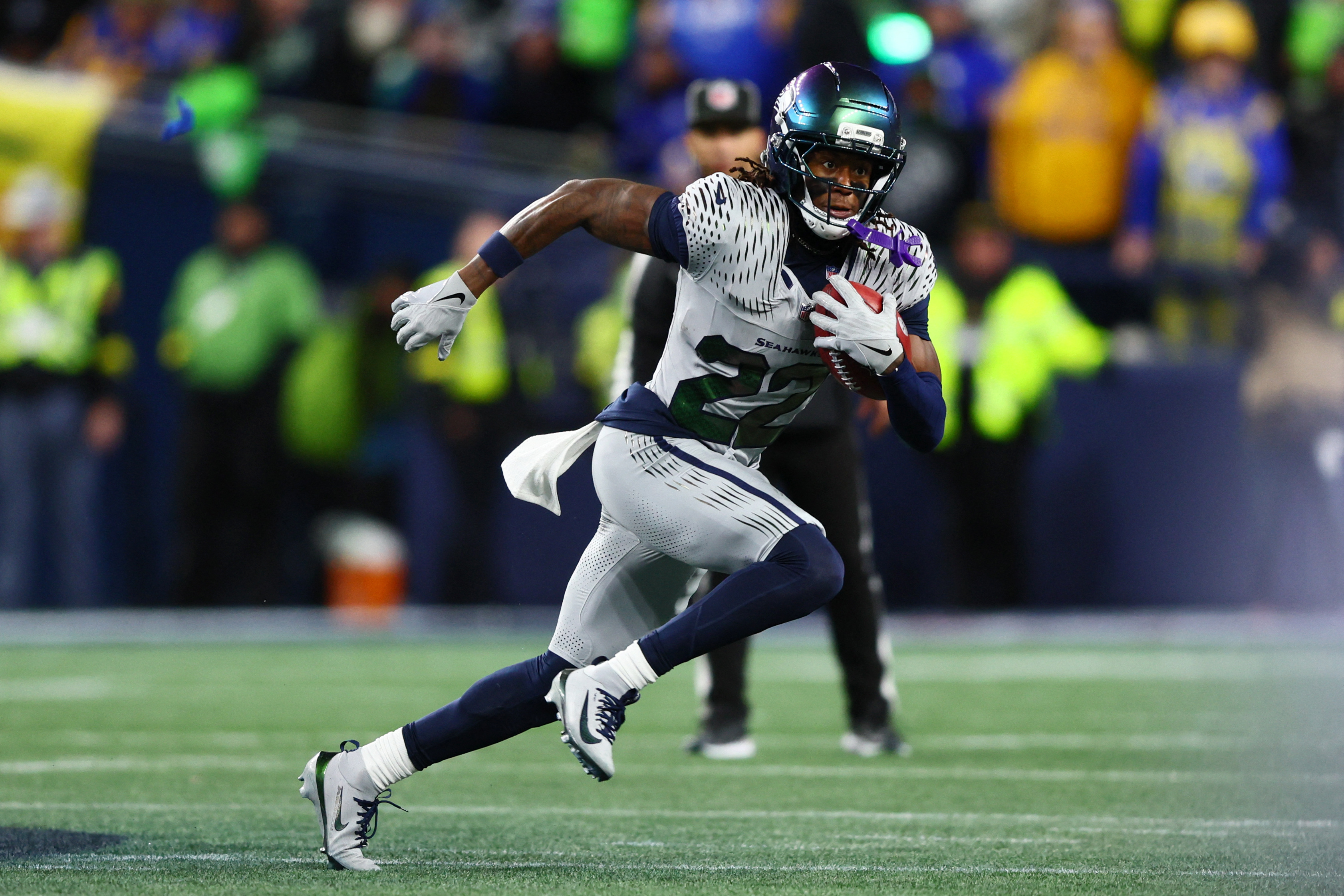 Seattle Seahawks wide receiver Rashid Shaheed (22) returns a punt for a touchdown as we break down our 2026 Super Bowl odds.