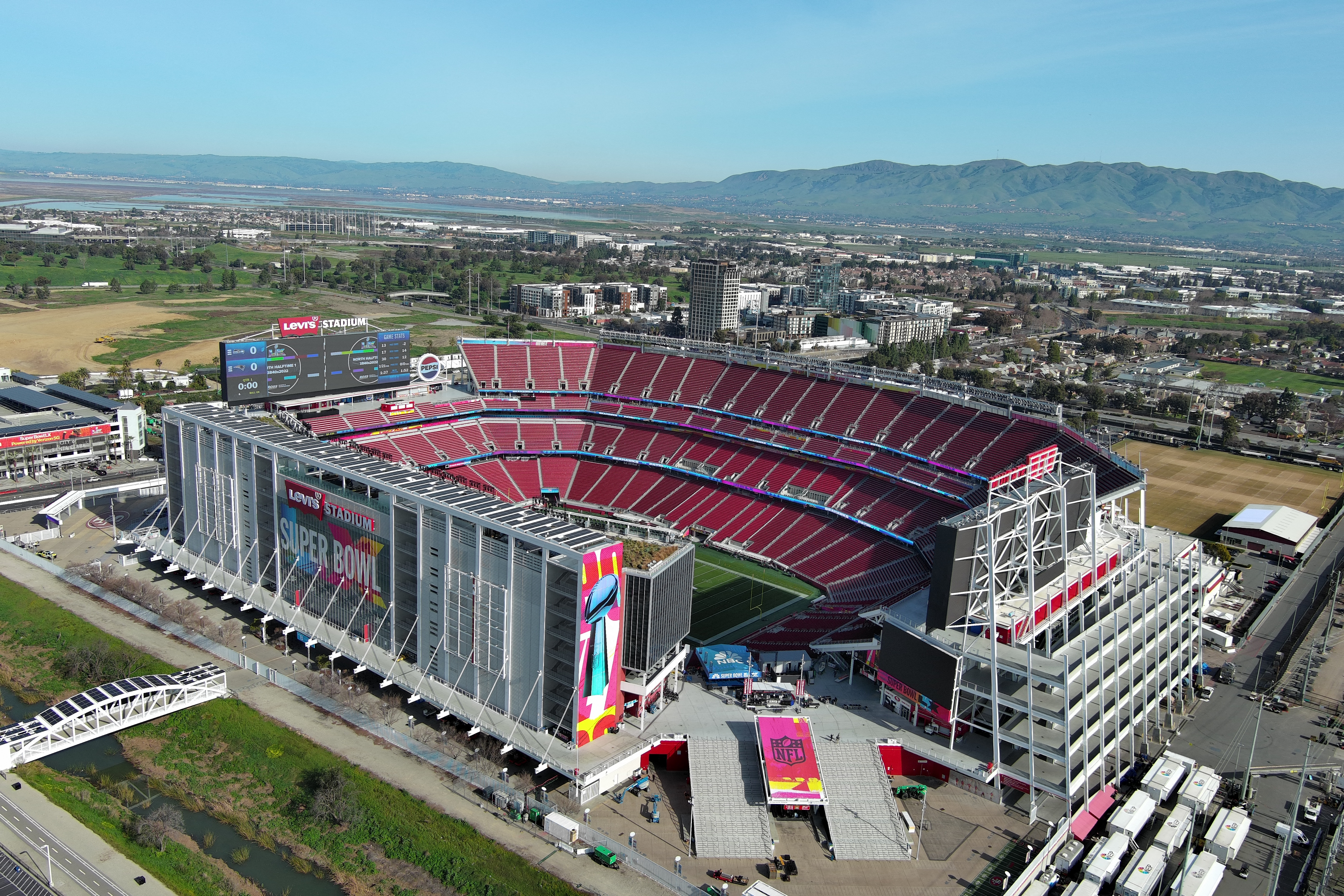 A general overall aerial view of Levi's Stadium, which is a focus of our birder's guide for Super Bowl 2026.