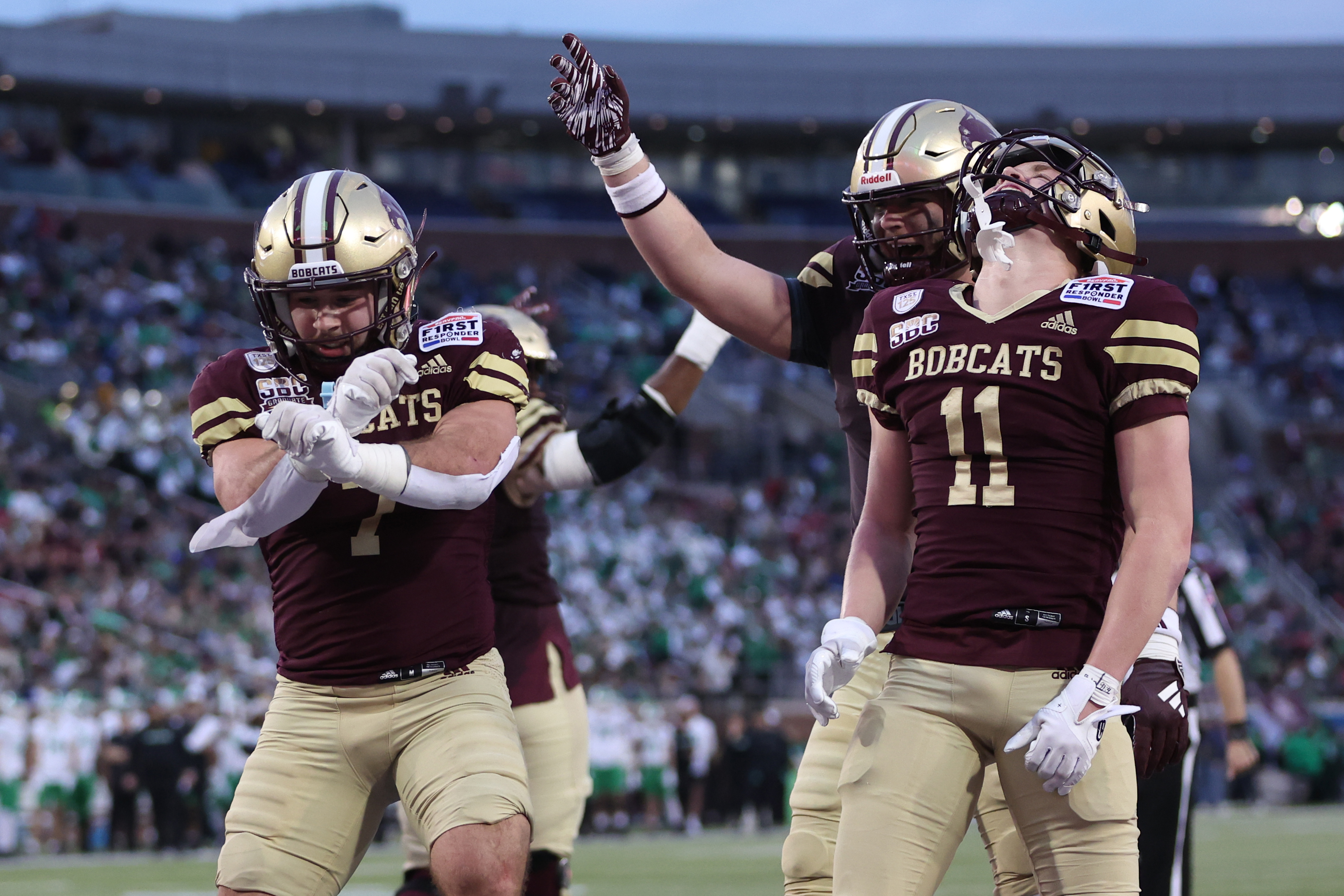 Texas State's Lincoln Pare (7) and Beau Sparks (11) are key to our Rice vs. Texas State predictions for the Armed Forces Bowl.