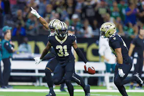 New Orleans Saints safety Jordan Howden reacts to a turnover as we look at Louisiana sports betting financials for August 2024.