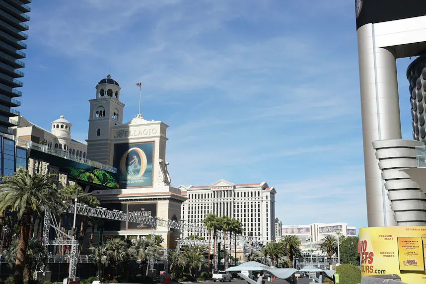 The Bellagio Hotel in Las Vegas with the race track in the foreground as we look at MGM Resorts recap of the Las Vegas Grand Prix.