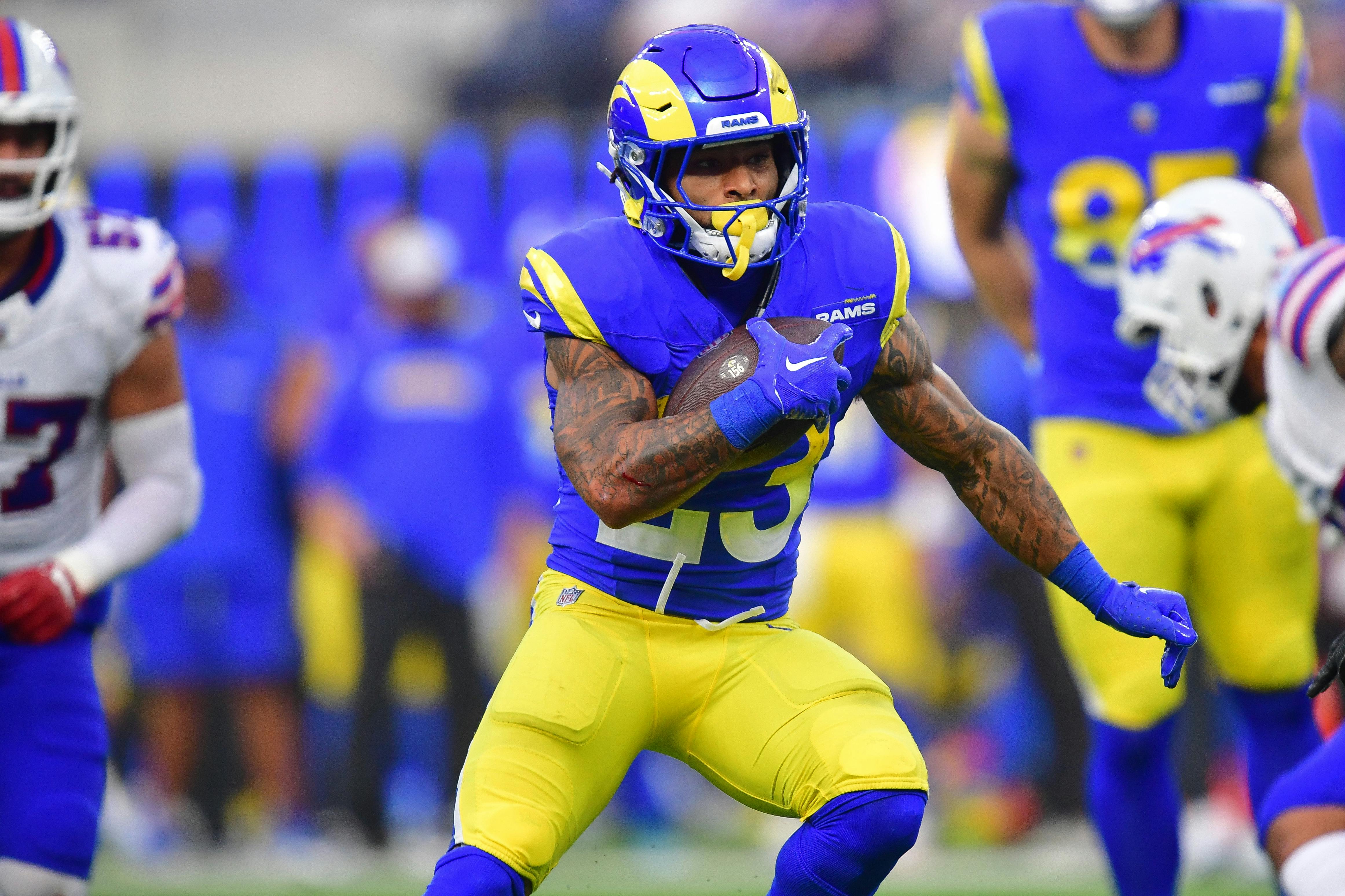 Los Angeles Rams running back Kyren Williams runs the ball as we look at the NFC West odds.