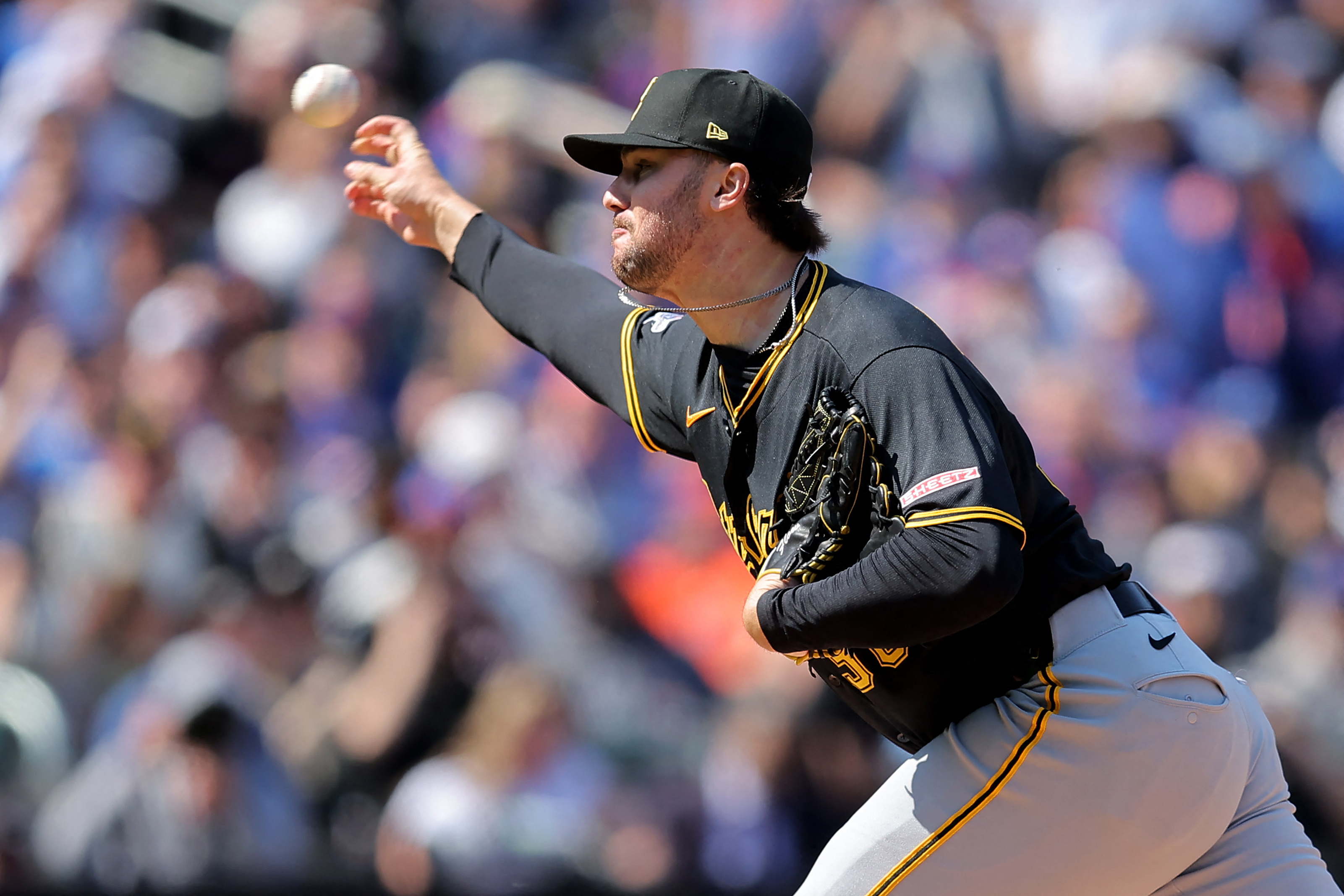 Pittsburgh Pirates starting pitcher Paul Skenes - who's featured in my best NRFI bets today - pitches. 