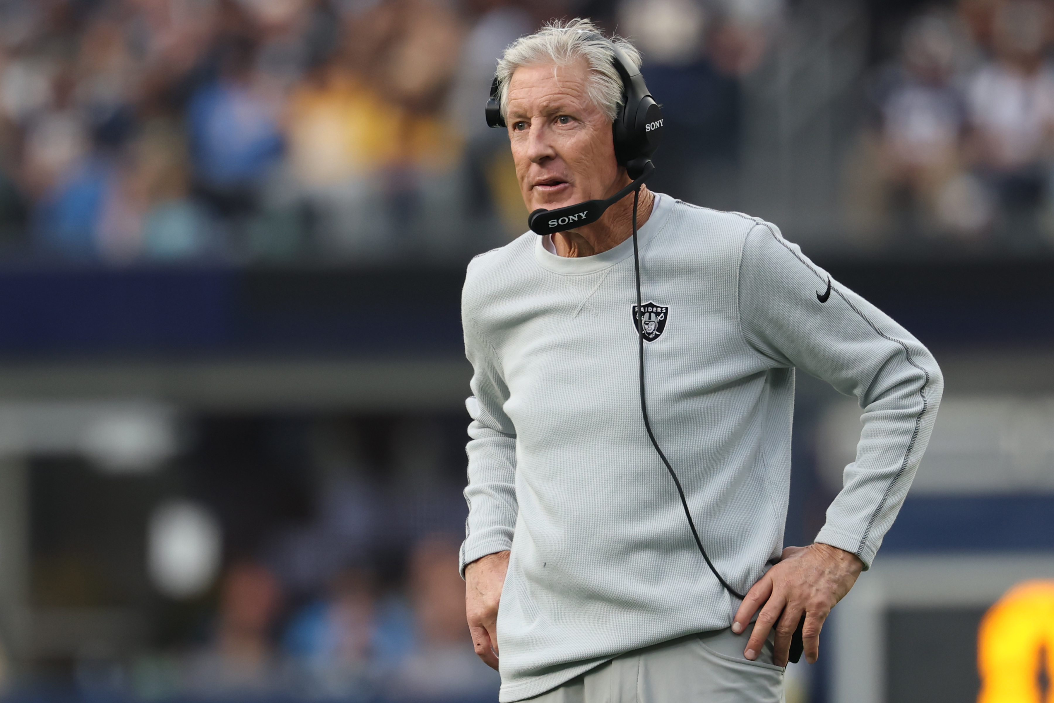 Las Vegas Raiders head coach Pete Carroll as we look at prediction markets for head coaches to be fired