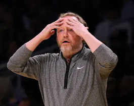 Former Milwaukee Bucks coach Mike Budenholzer reacts to a call against the Los Angeles Lakers, as we look at the latest Lakers next head coach odds after the team fired Darvin Ham on Friday.