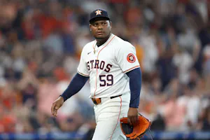 Framber Valdez of the Houston Astros reacts after the fourth inning against the New York Yankees, and we're offering our top MLB player props and expert picks based on the best MLB odds.
