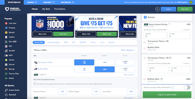FanDuel Sportsbook home page<br>