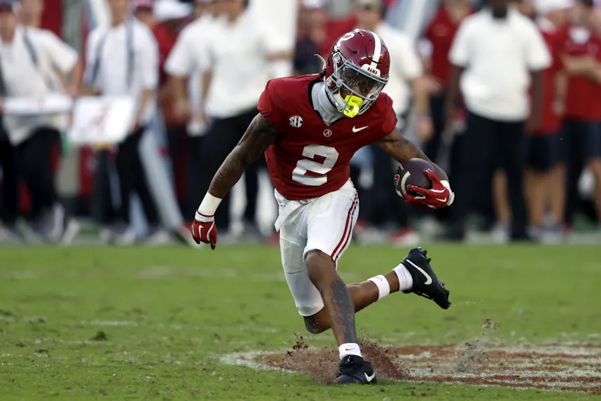 Alabama wide receiver Ryan Williams carries the ball after a reception against Missouri. The Crimson Tide's matchup with LSU is one of the can't-miss games in our college football Week 11 predictions.
