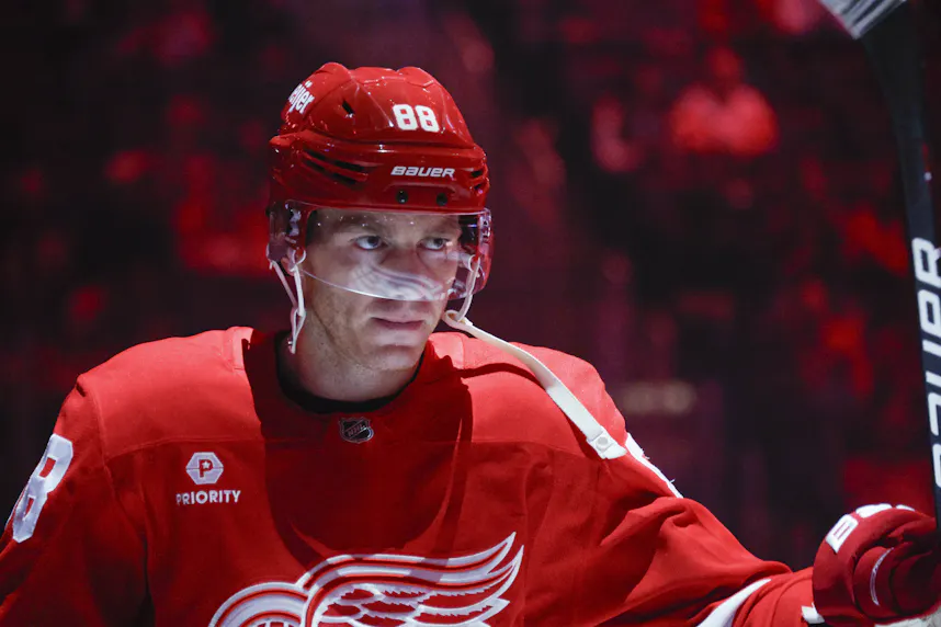 Detroit Red Wings right wing Patrick Kane looks on prior to the game against the Edmonton Oilers as we offer our Red Wings vs. Blackhawks prediction.