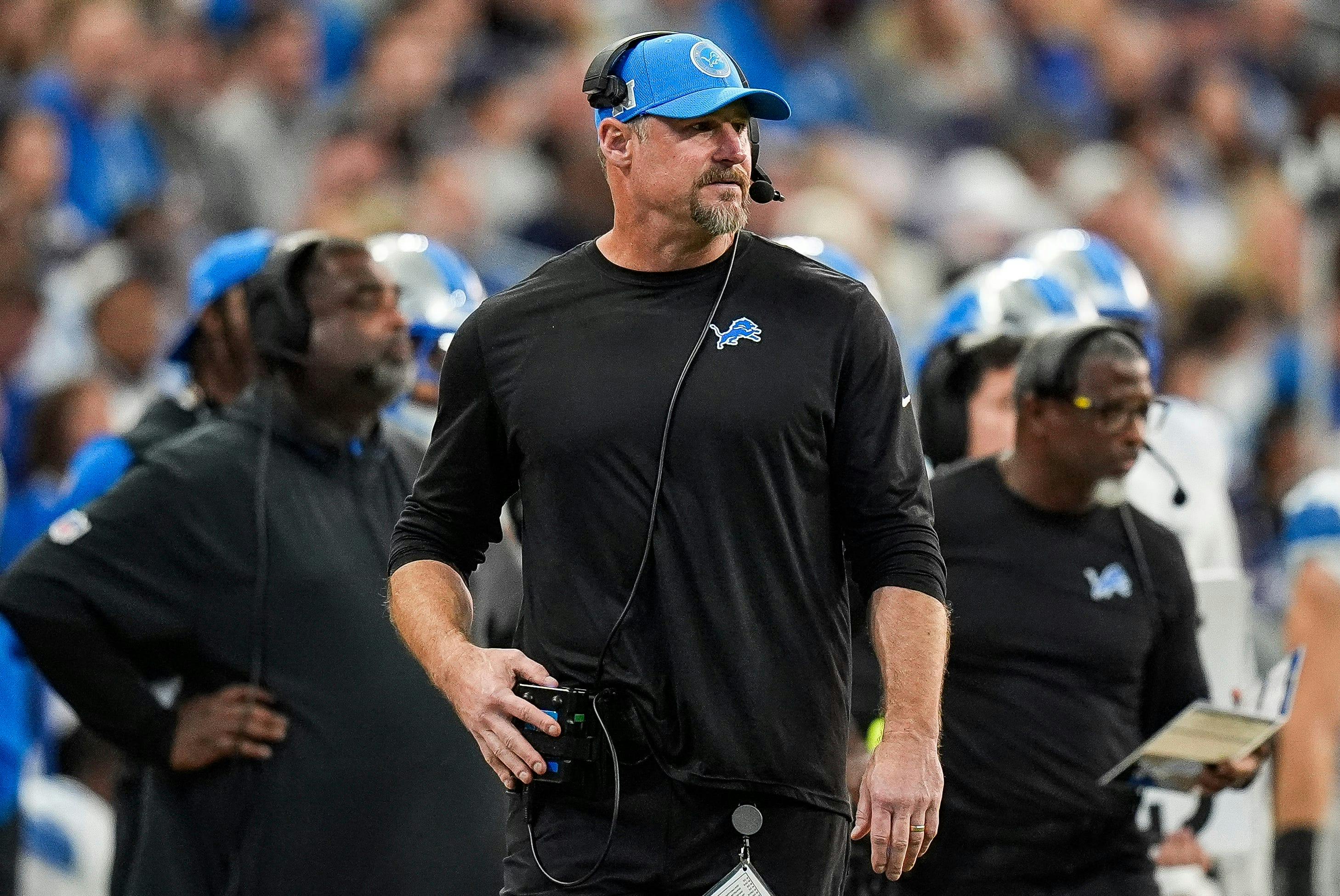 Detroit Lions head coach Dan Campbell as his team positioned as the Super Bowl odds favorite as we look at the NFL odds for Week 14.