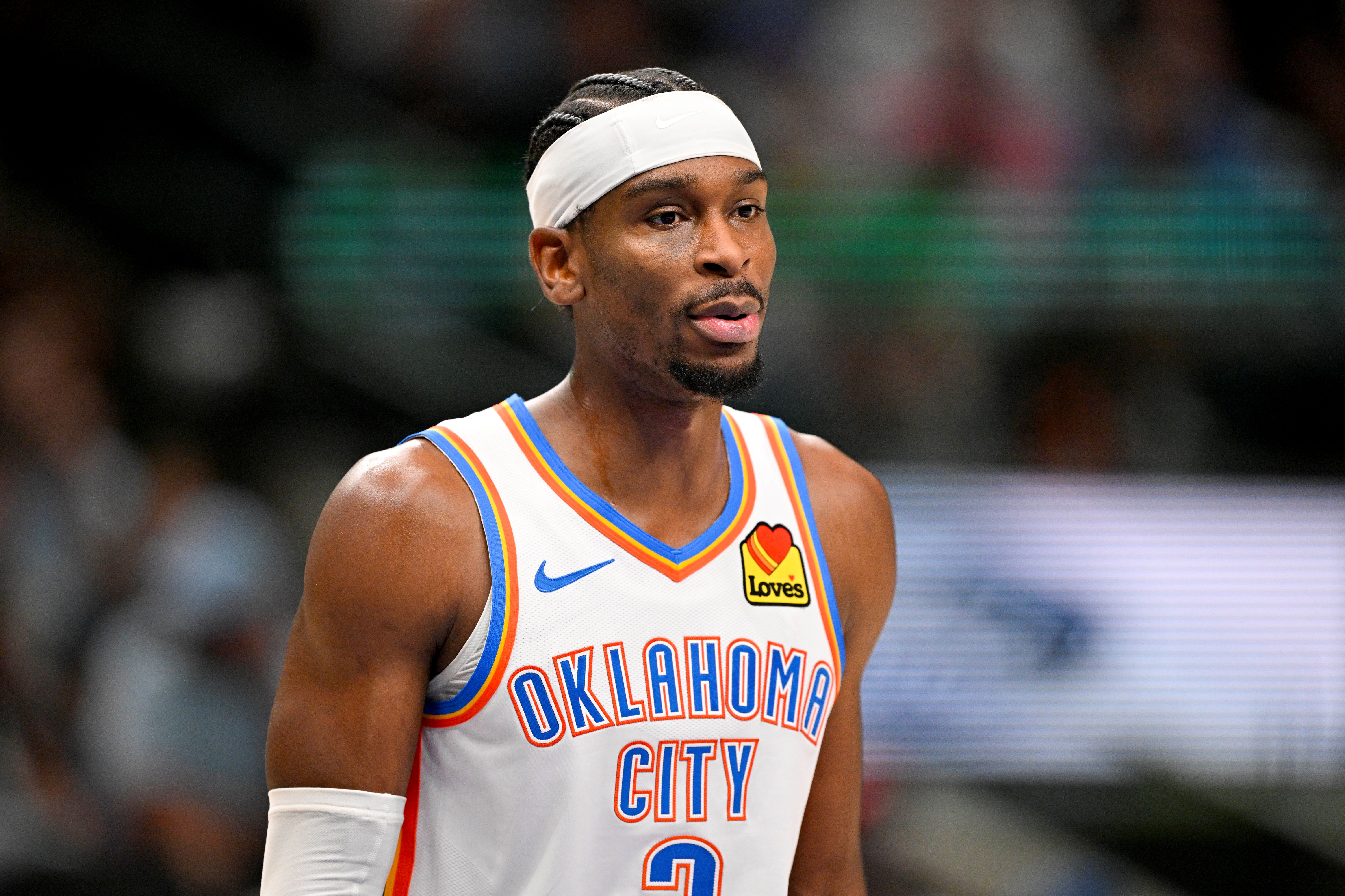 Oklahoma City Thunder guard Shai Gilgeous-Alexander (2) looks on as we break down the 2026 NBA Finals odds.