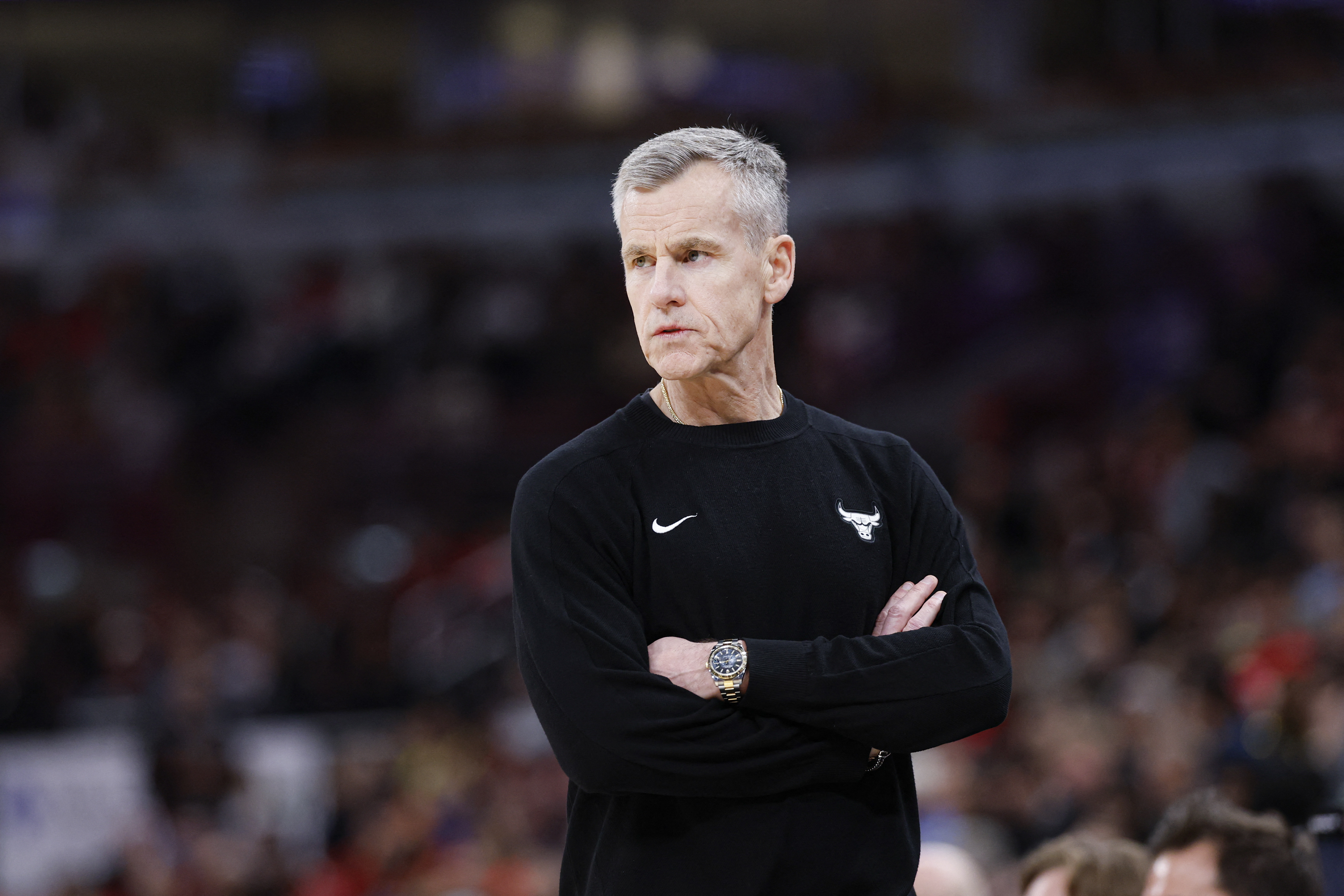 Chicago Bulls head coach Billy Donovan, who leads the UNC next head coach odds, looks on from the bench during the first half at United Center.