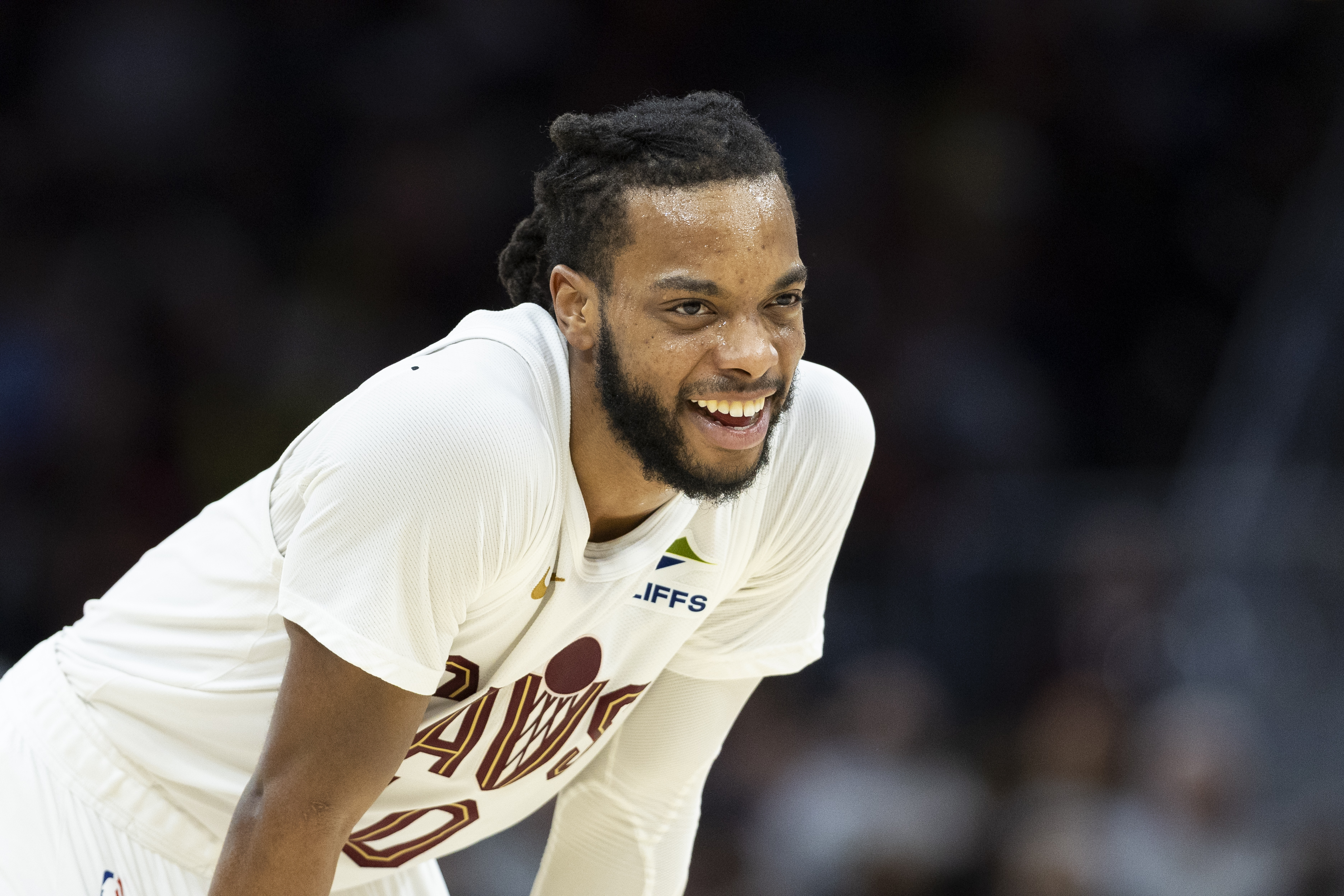 Cleveland Cavaliers guard Darius Garland (10), seen here laughing during free throws, is featured in our NBA player props tonight.