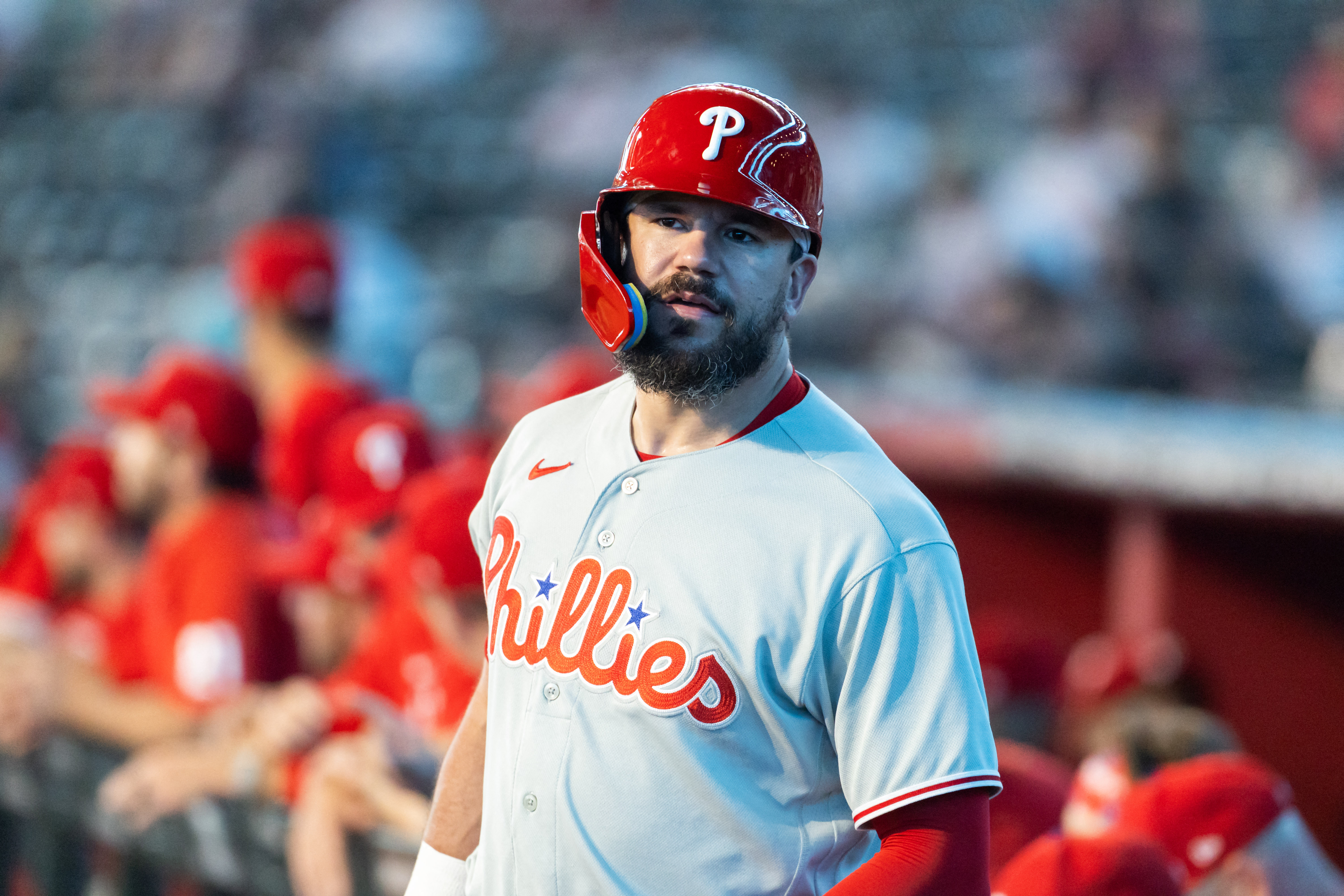 Philadelphia Phillies first baseman Kyle Schwarber looks on as we break down our Astros vs. Phillies prediction.