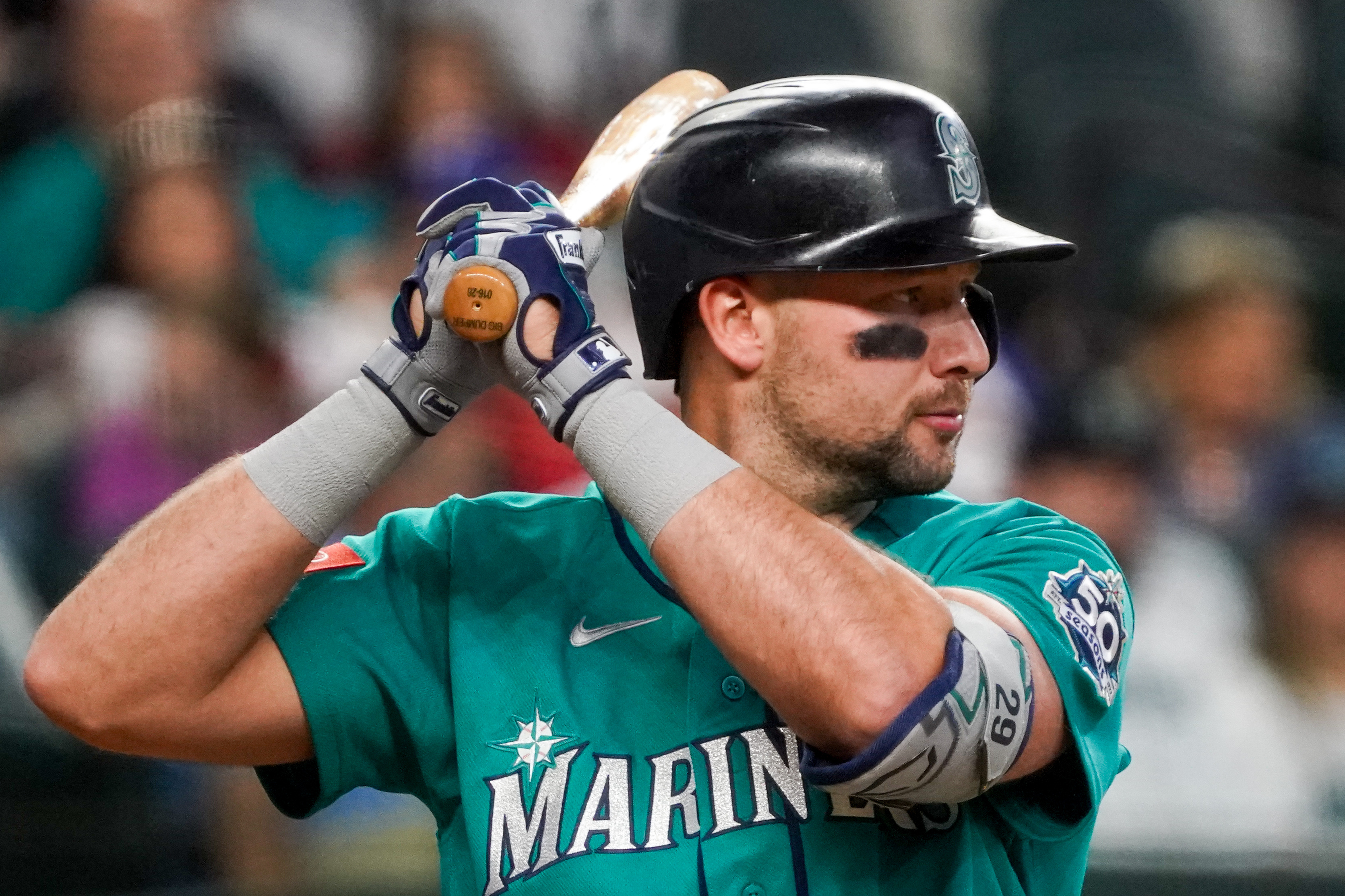 Seattle Mariners catcher Cal Raleigh (29) bats as we break down our MLB Play of the Day.