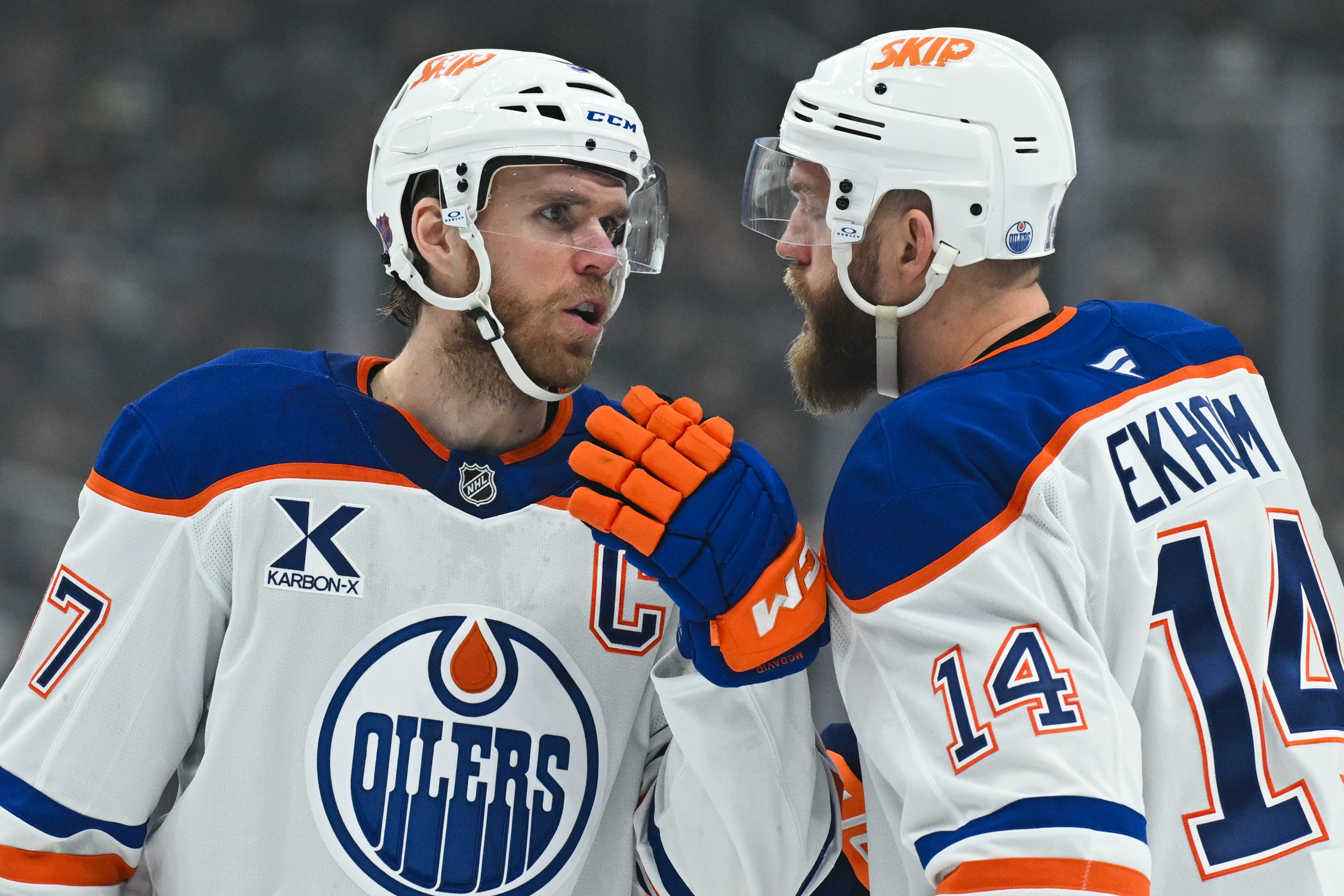  Edmonton Oilers center Connor McDavid - who's featured in my Oilers vs. Stars player props - talks to Edmonton Oilers center Adam Henrique. 