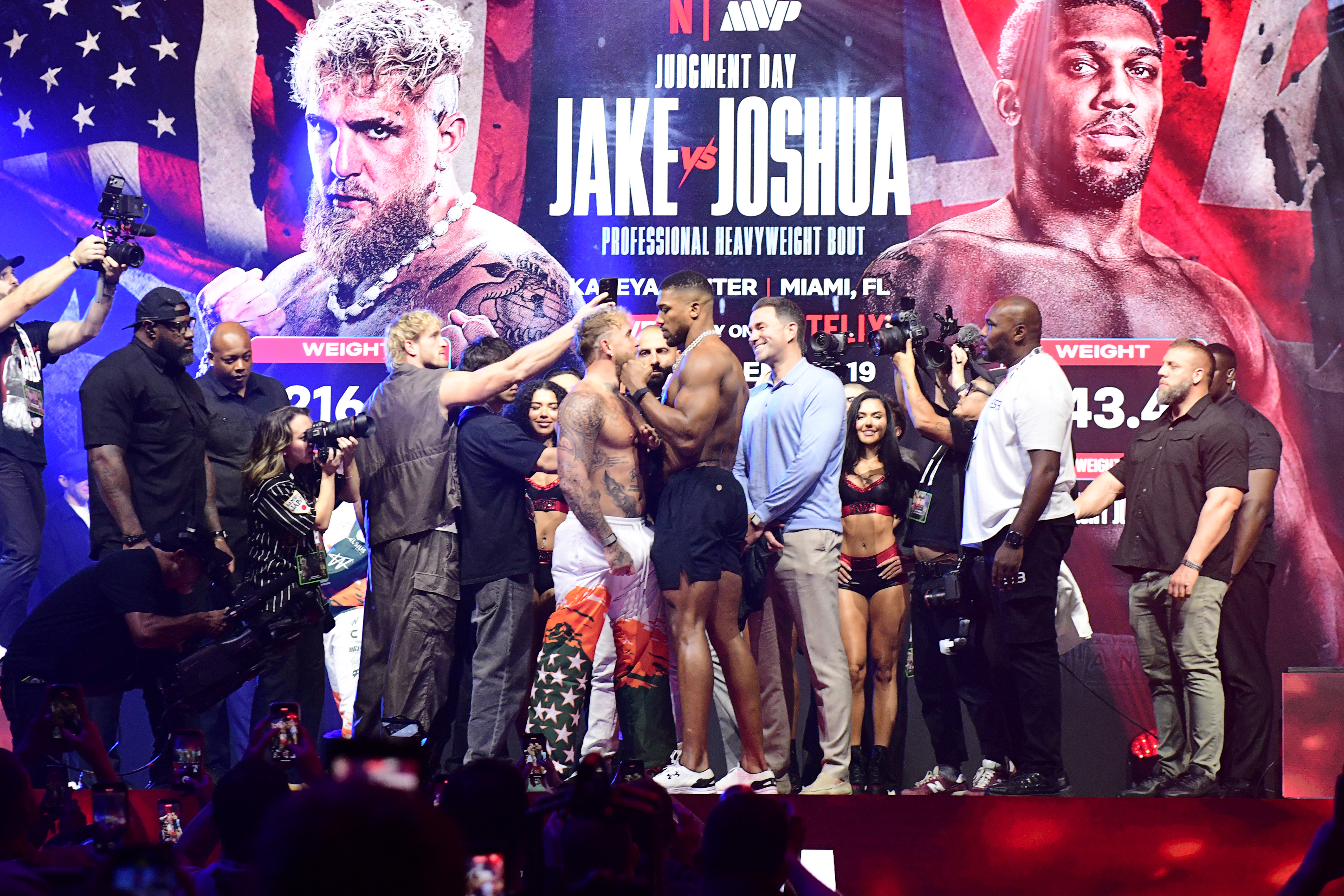 Jake Paul and Anthony Joshua face off during the official weigh-in as we look at how to watch Jake Paul vs. Anthony Joshua