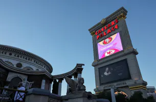 The marquee at Caesars Palace displays Super Bowl LVIII signage on Feb. 3, 2024 in Las Vegas, Nevada, as we look at Caesars opening retail books in New Mexico.