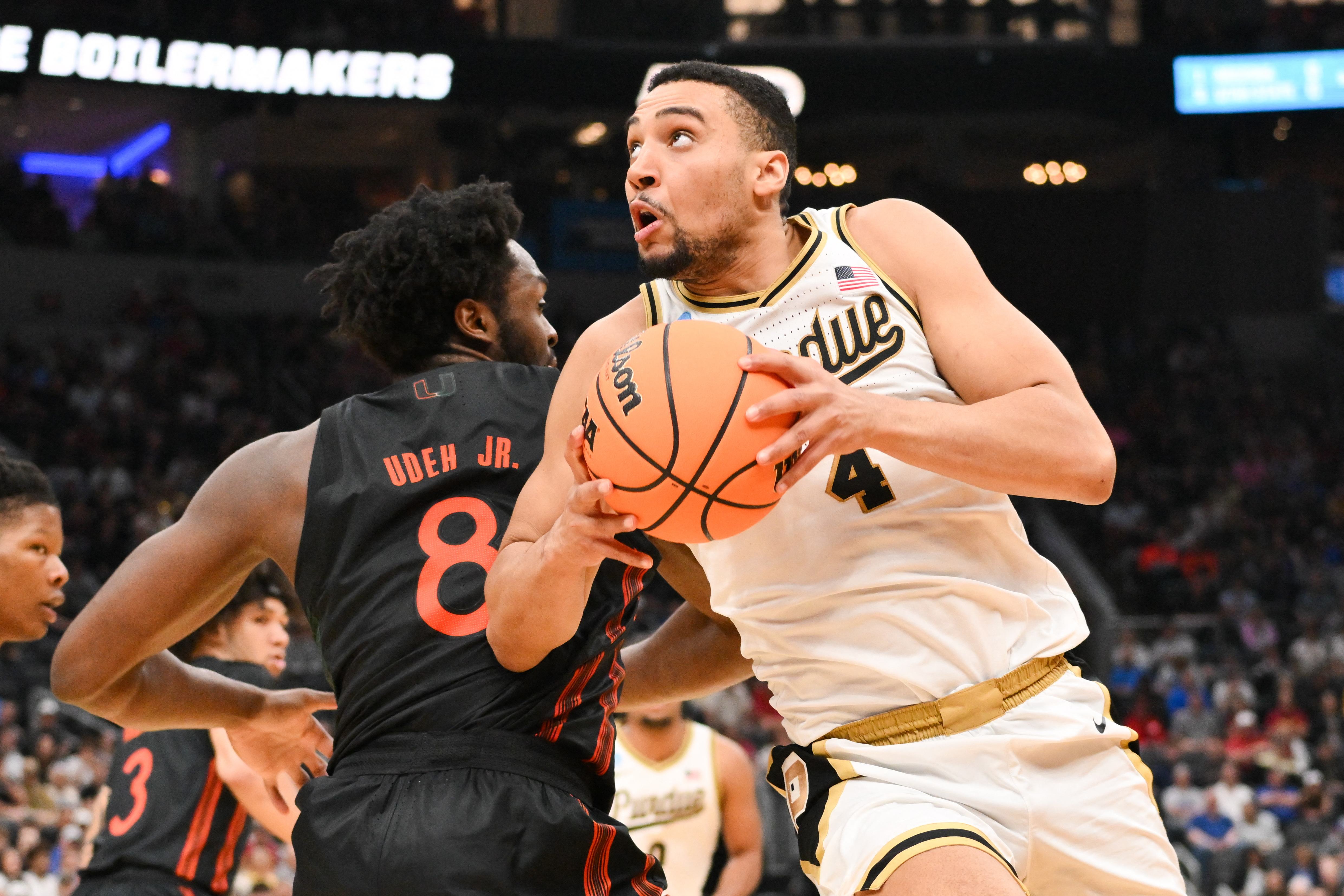 Trey Kaufman-Renn drives to the basket as we provide our Texas vs. Purdue prediction.