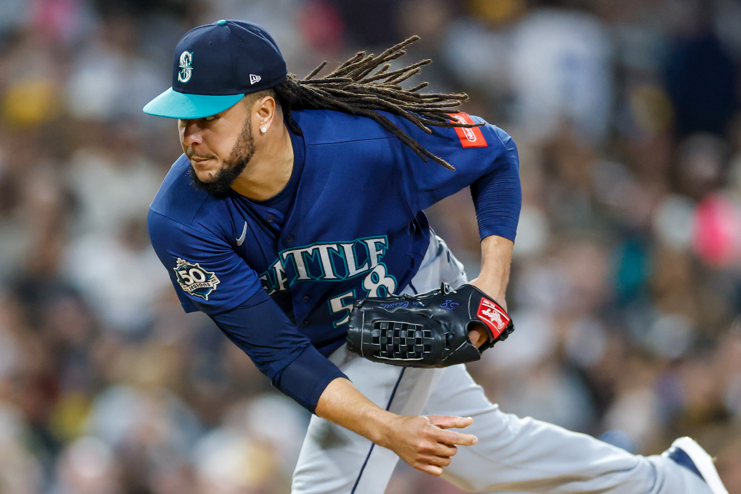 Seattle Mariners starting pitcher Luis Castillo - who's featured in my best NRFI bets today - throws a pitch. 