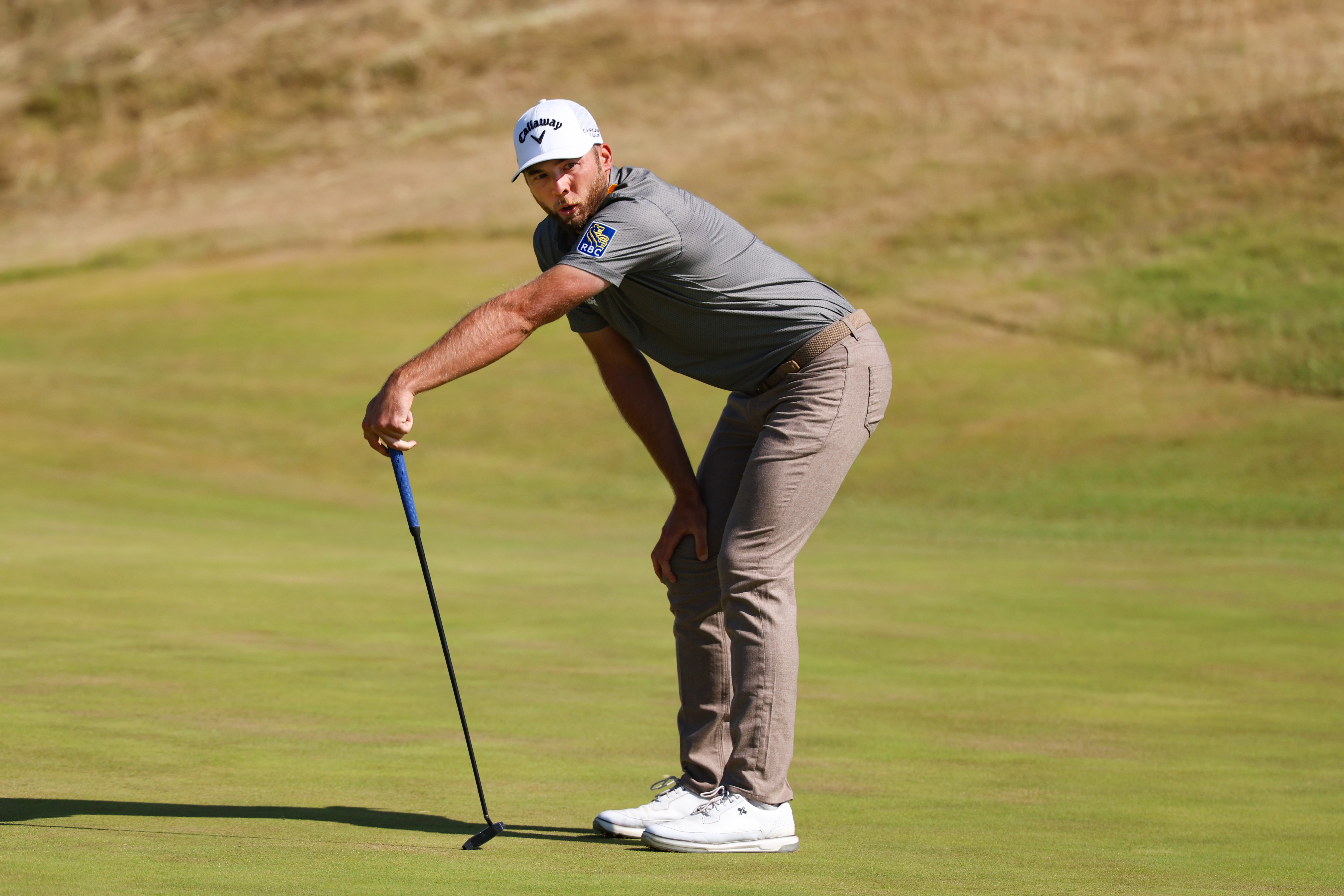 Sam Burns reacts as he is featured in our FedEx St. Jude Championship First-Round Leader prediction.