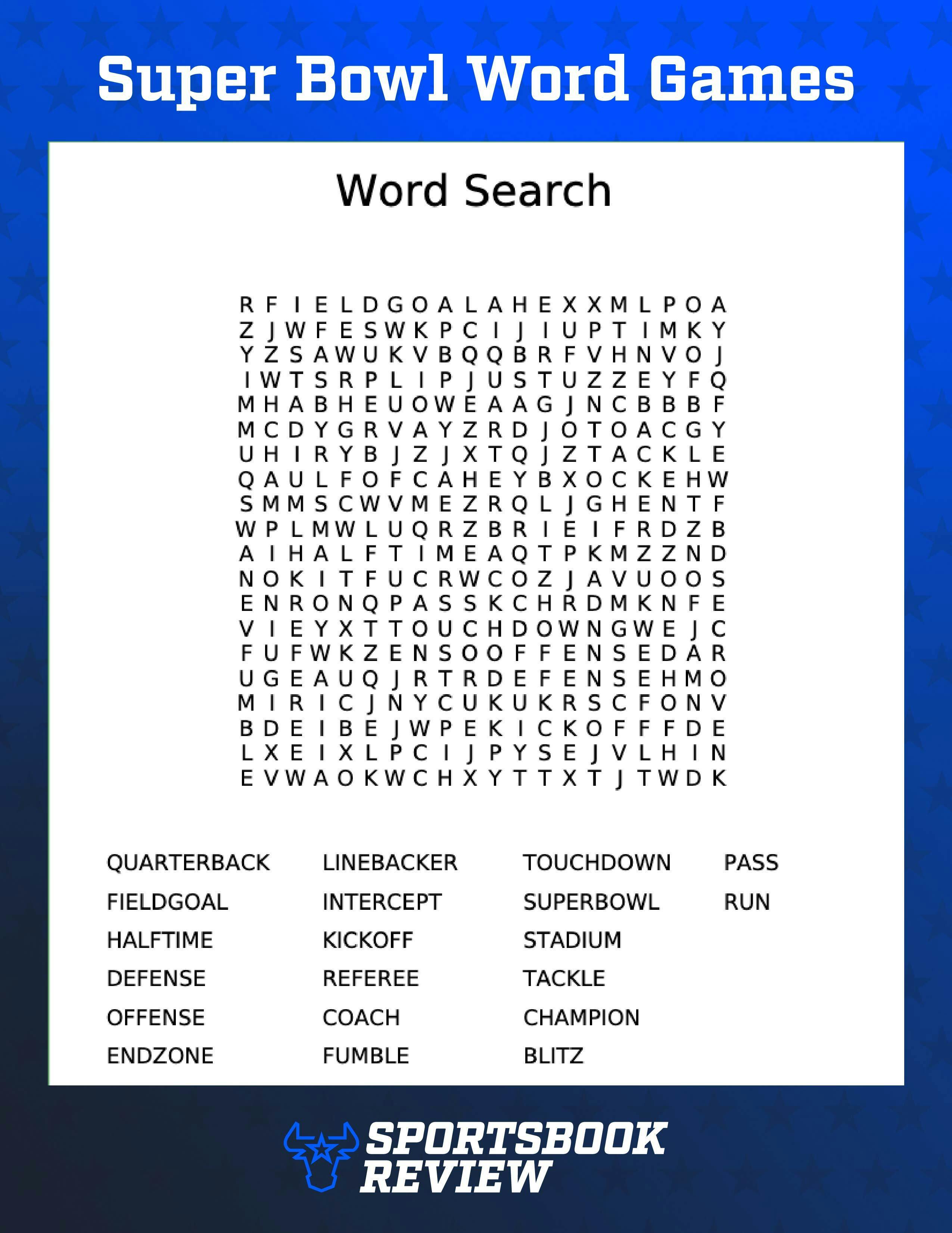 Sportsbook Review Super Bowl word search