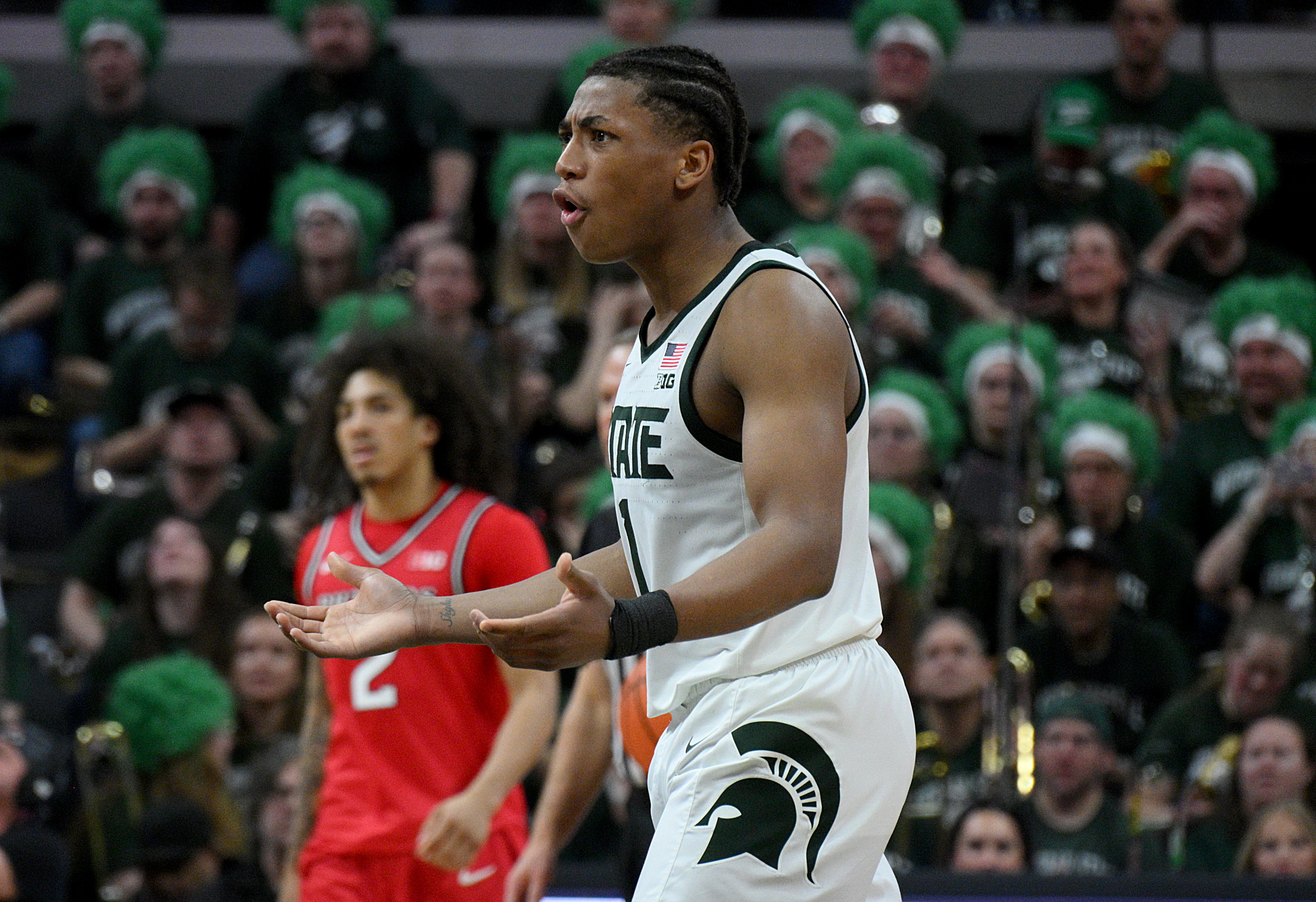 Michigan State Spartans guard Jeremy Fears Jr. reacts as we make our best North Dakota State vs. Michigan State prediction.